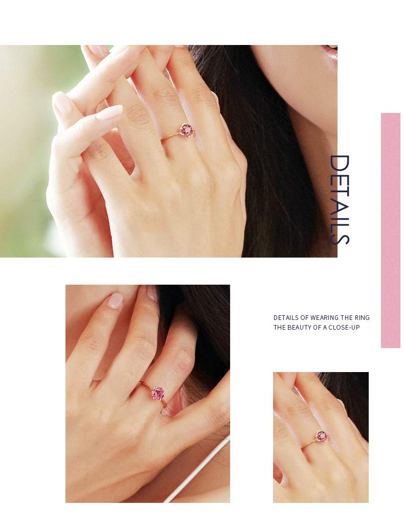 AGVANA 14K Solid Rose Gold 0.85Ct Genuine Pink Tourmaline Promise Ring for Women - October Birthstone Engagement Ring, Fine Jewelry for Anniversary, Birthday, Mother's Day - Perfect Gift for Wife, Mom, Lover - Size 5-8 - Ideal for Proposals, Weddings & Special Occasions