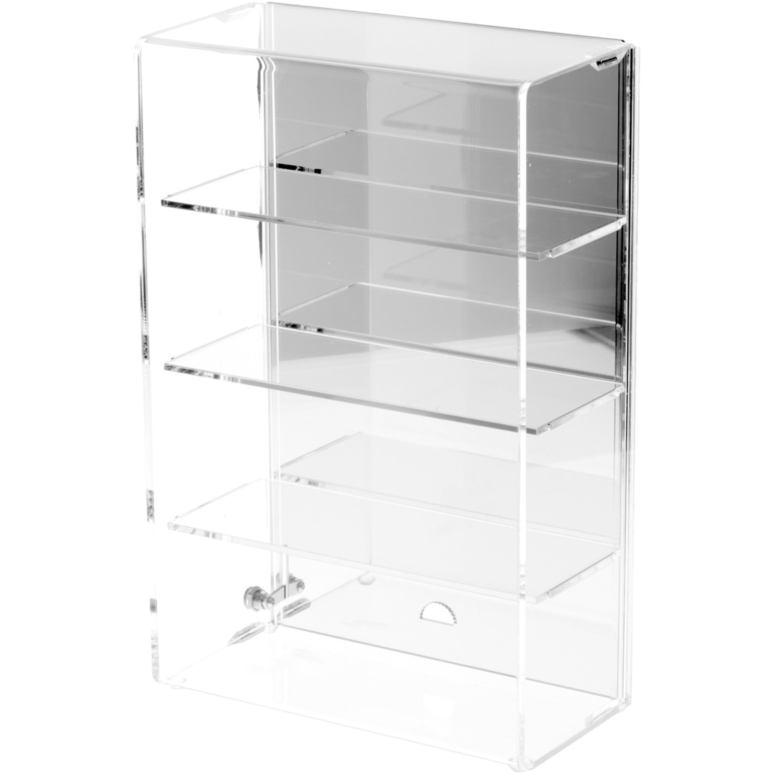 Plymor Clear Acrylic Locking Display Case with Sliding Back & 3 Mirrored Shelves - 15.75