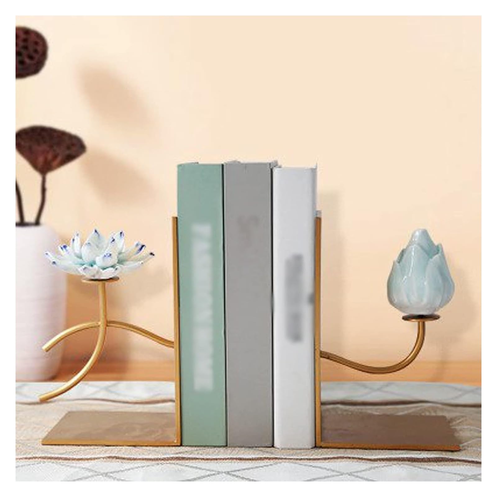 Heavy Duty Non-Slip Metal Bookends - Decorative Book Supports for Shelves, Office & School - Perfect for Organizing Books, Displaying Collectibles, and Adding Style to Your Workspace