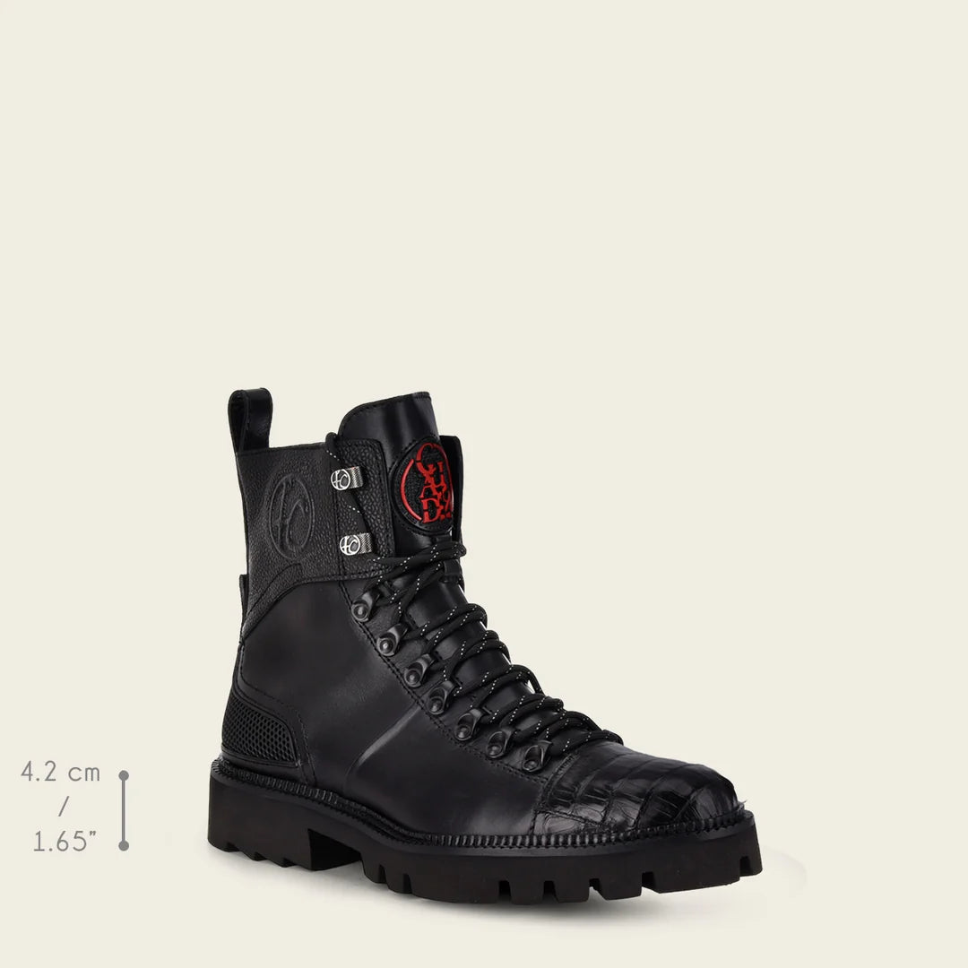Franco Cuadra Men's Black Casual Alligator Leather Zip Ankle Boots - Stylish & Comfortable for Everyday Wear, Office, and Outdoor Activities