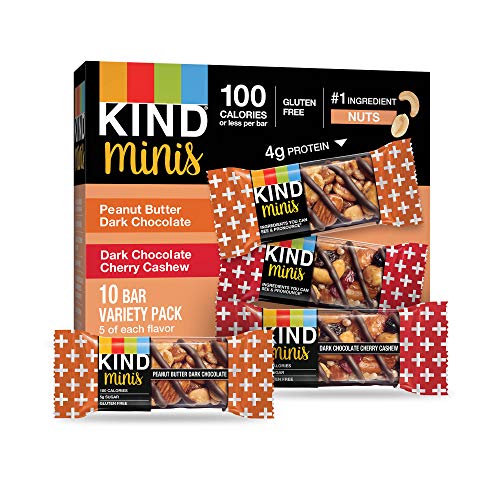 KIND Bar Mini's Variety Pack - Peanut Butter Dark Chocolate & Cherry Cashew, Gluten Free Snacks, Low Sugar Protein Bars, 10 Count (Pack of 8) | Healthy On-the-Go Snacks for Work, Travel & School Lunch