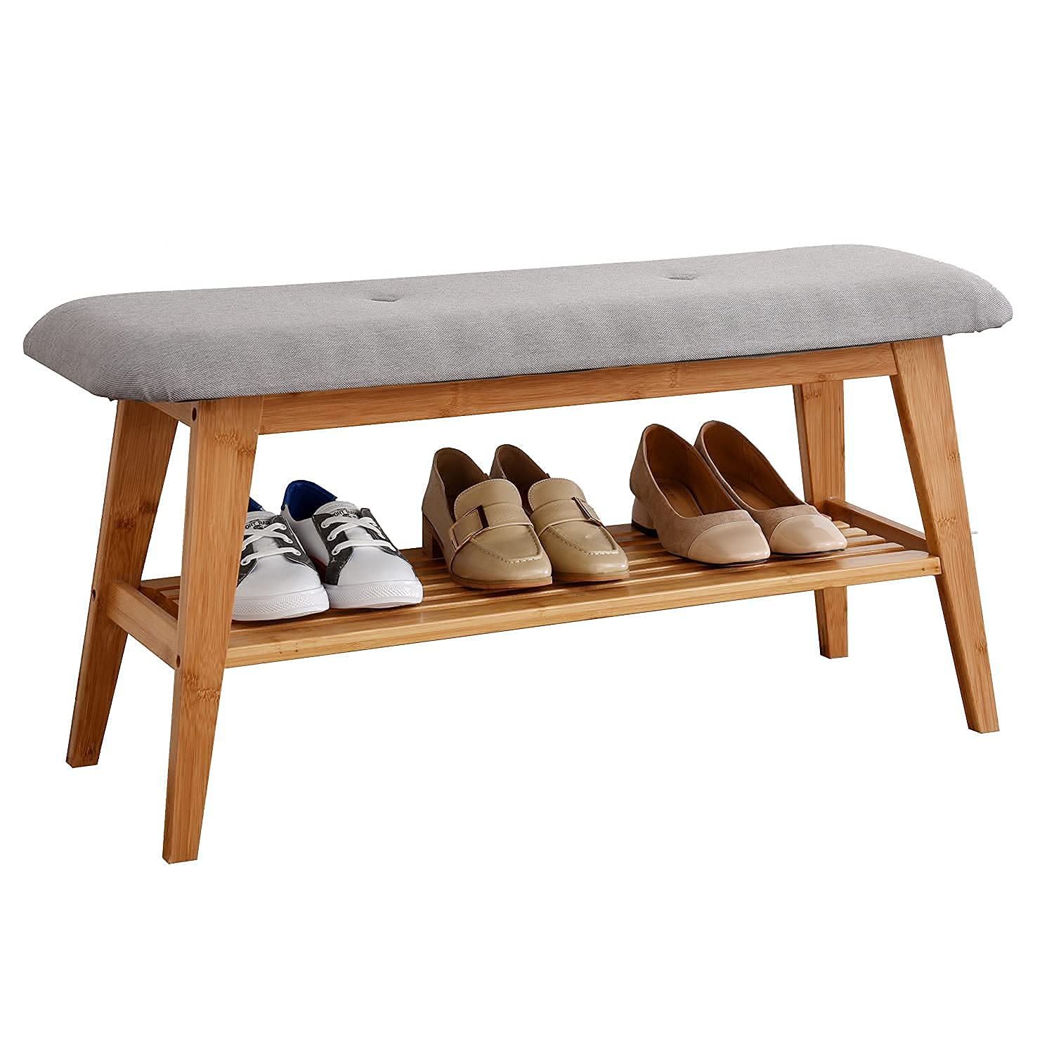 SOBIBO Bamboo Shoe Rack Bench with 2-Tier Storage - Sturdy Entryway Organizer for Shoes & Decor (35.4 Inch, Natural Wood) - Perfect for Hallway, Living Room & Small Space Organization