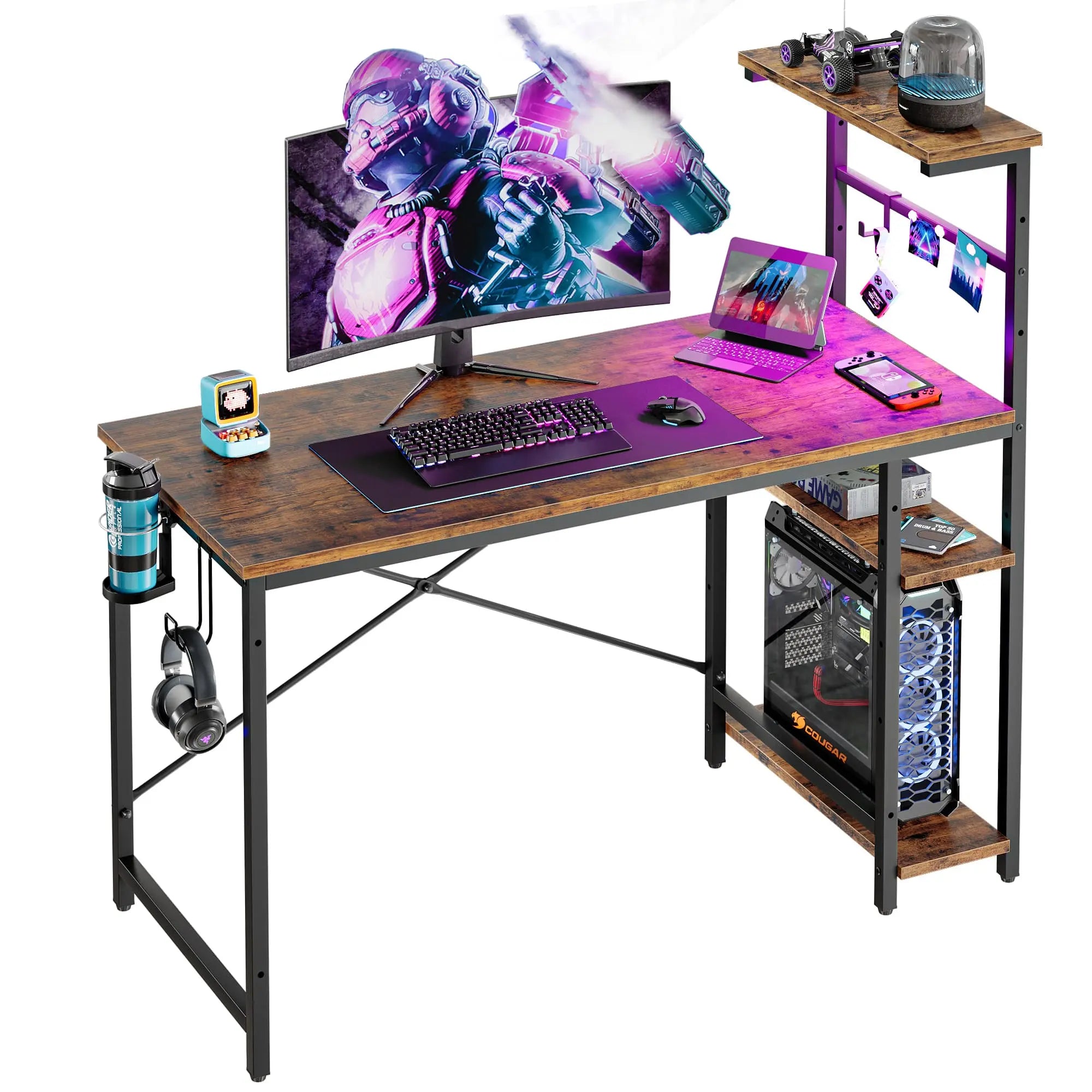 Bestier 44 Inch LED Gaming Desk with RGB Lights - Ergonomic Computer Desk for Home Office, Streaming Setup & Esports Gaming
