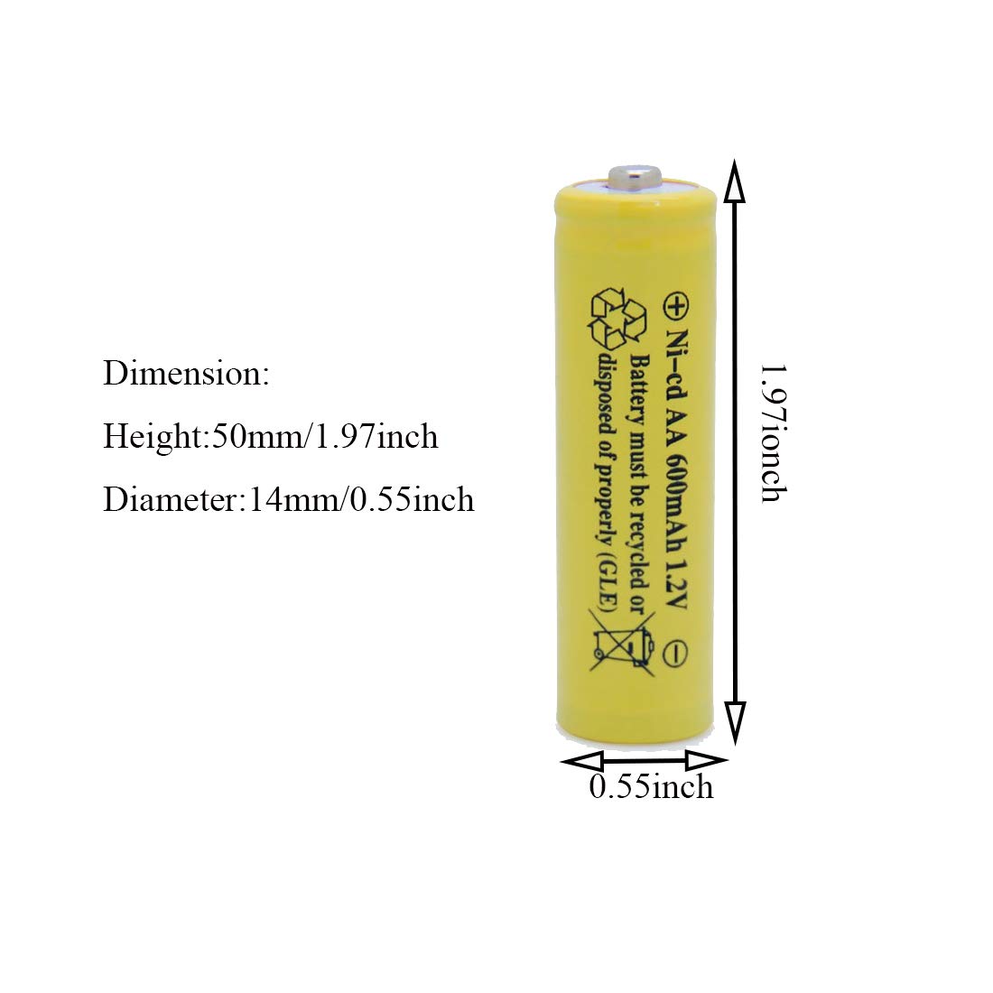 12 Pack AA 1.2V 600mAh Ni-CD Rechargeable Solar Batteries - Yellow for Outdoor Solar Lights, Garden Lamps, Lawn & Sidewalk Lighting - Perfect for Solar-Powered Landscape & Pathway Illumination
