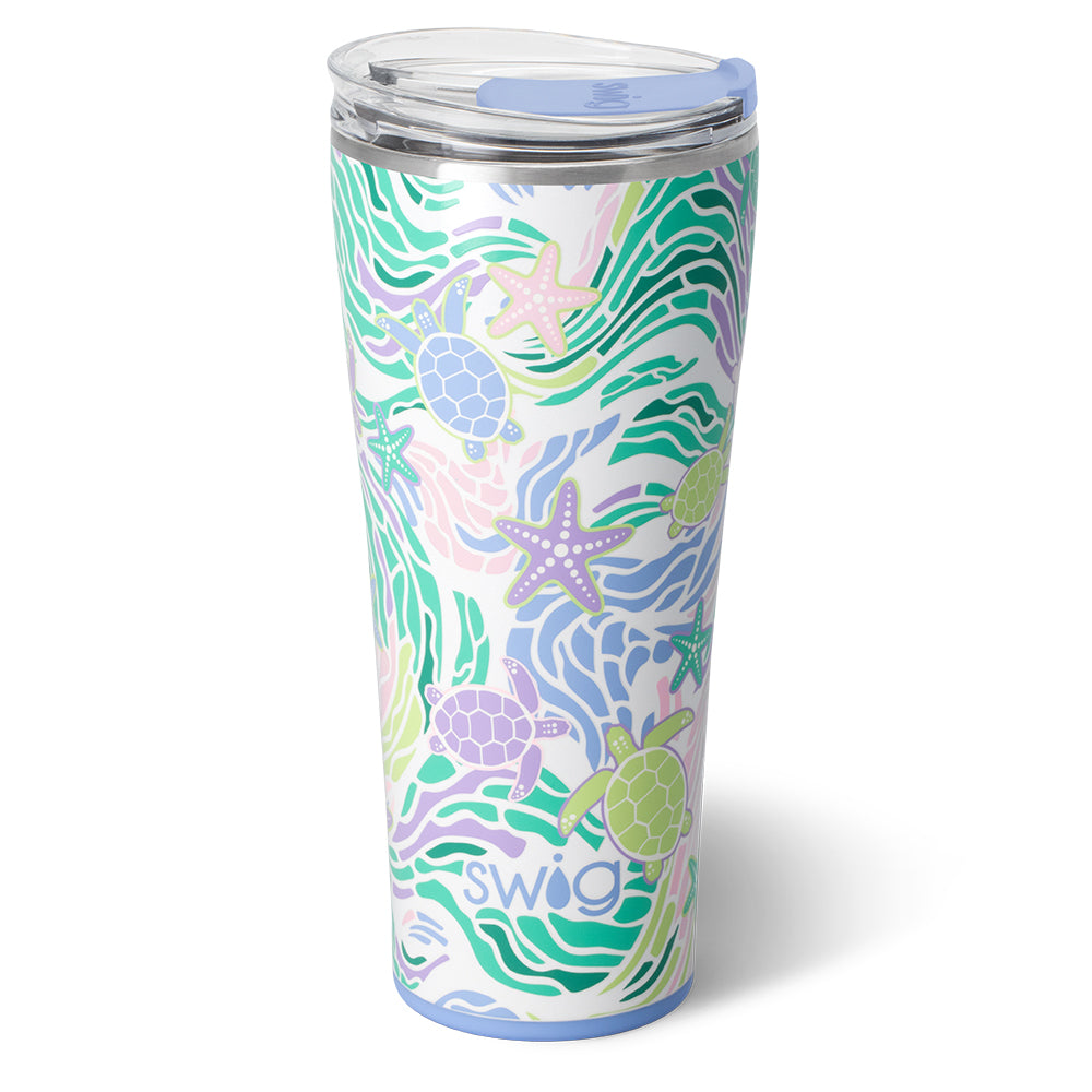 32oz Sea Swirl Insulated Tumbler with Lid & Straw - Leakproof Stainless Steel Water Bottle for Hot & Cold Drinks - Perfect for Beach, Office, Gym & Outdoor Activities