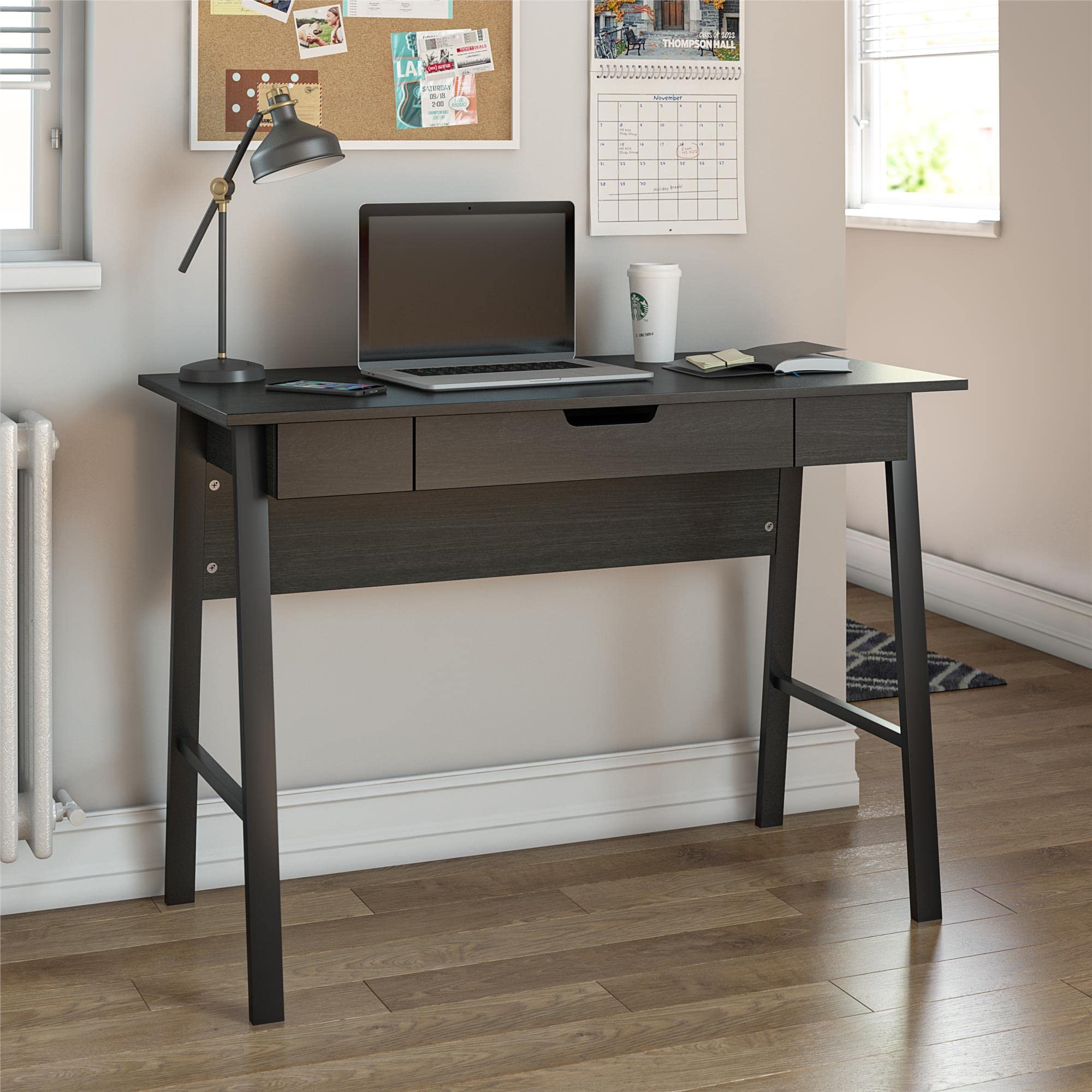 Ameriwood Home Oxford Computer Desk - Black Oak Finish, Modern Writing Desk for Home Office, Study & Workspace