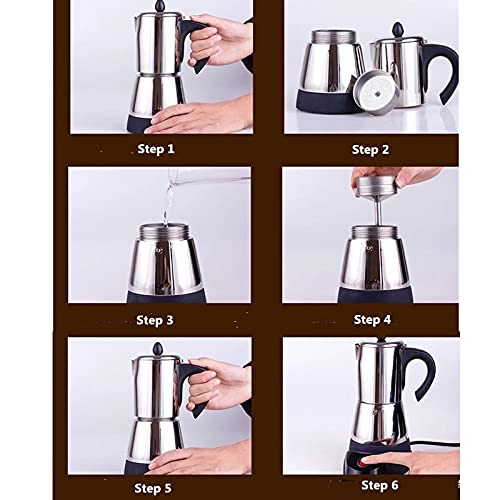 Premium 304 Stainless Steel Electric Geyser & Stovetop Moka Coffee Maker - 300ML Espresso Percolator for Home & Office Use - Perfect for Italian Coffee, Camping & Gifts
