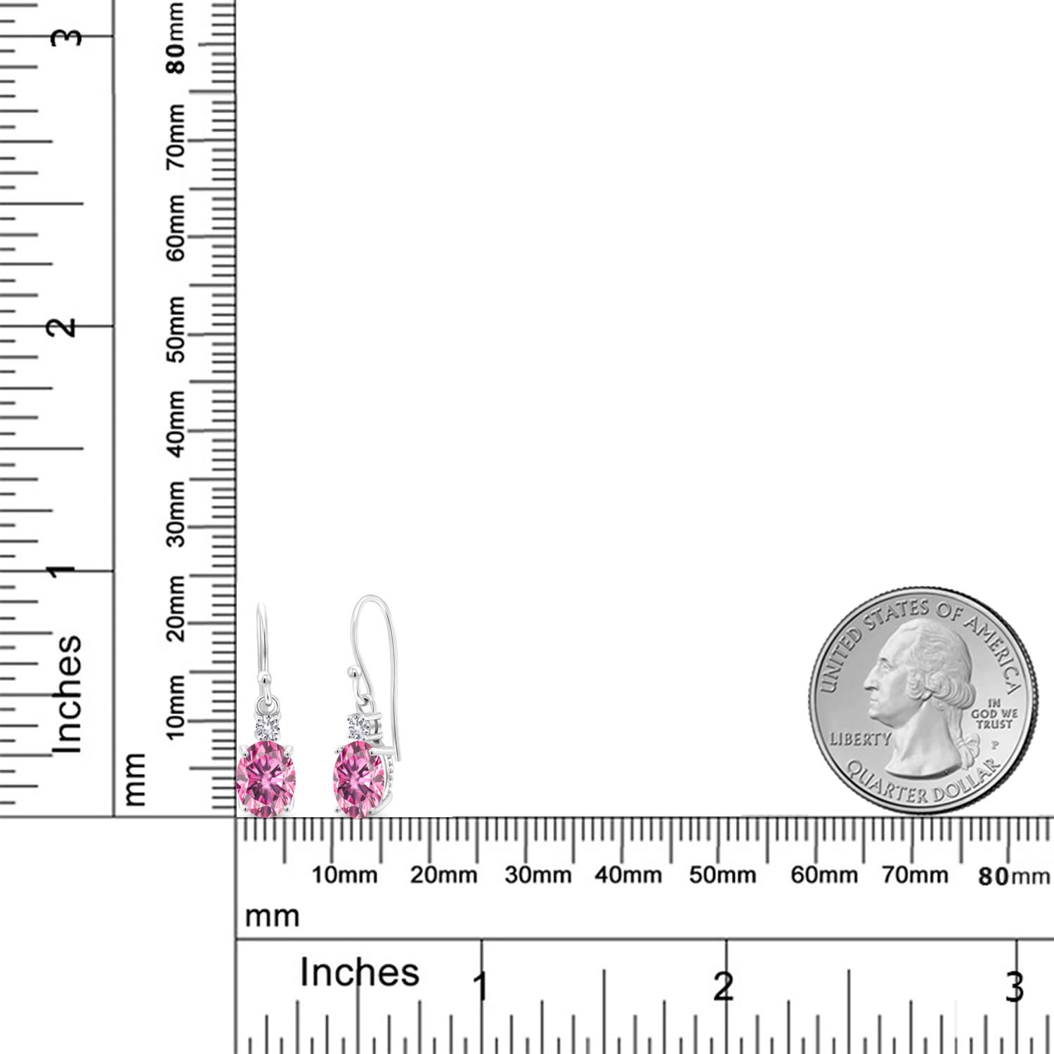 10K White Gold Pink Moissanite & White Sapphire Dangle Earrings for Women - 2.86cttw Oval Birthstone Jewelry (8x6mm) | Elegant Gift for Anniversary, Birthday & Special Occasions