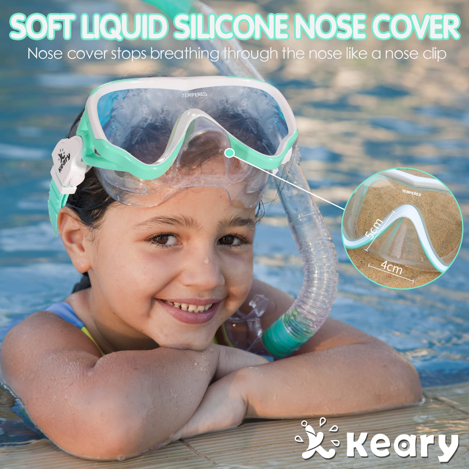 Keary Kids Swim Goggles with Nose Cover - Anti-Fog Swimming Goggles for Boys & Girls Ages 5-15 - UV Protection Pool & Beach Swim Glasses for Safe Water Play