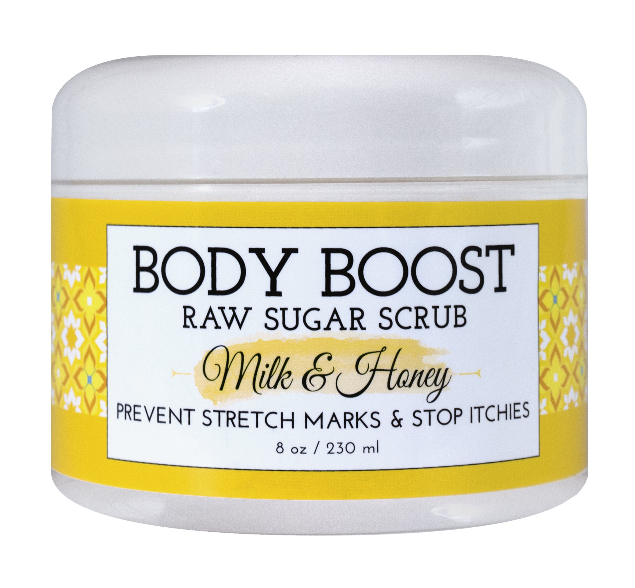 Body Boost Milk & Honey Sugar Scrub 8 oz - Natural Exfoliator for Dry Skin, Stretch Marks & Scars - Hypoallergenic & Pregnancy Safe Skincare - Perfect for Postpartum Care & Daily Moisturizing Routine