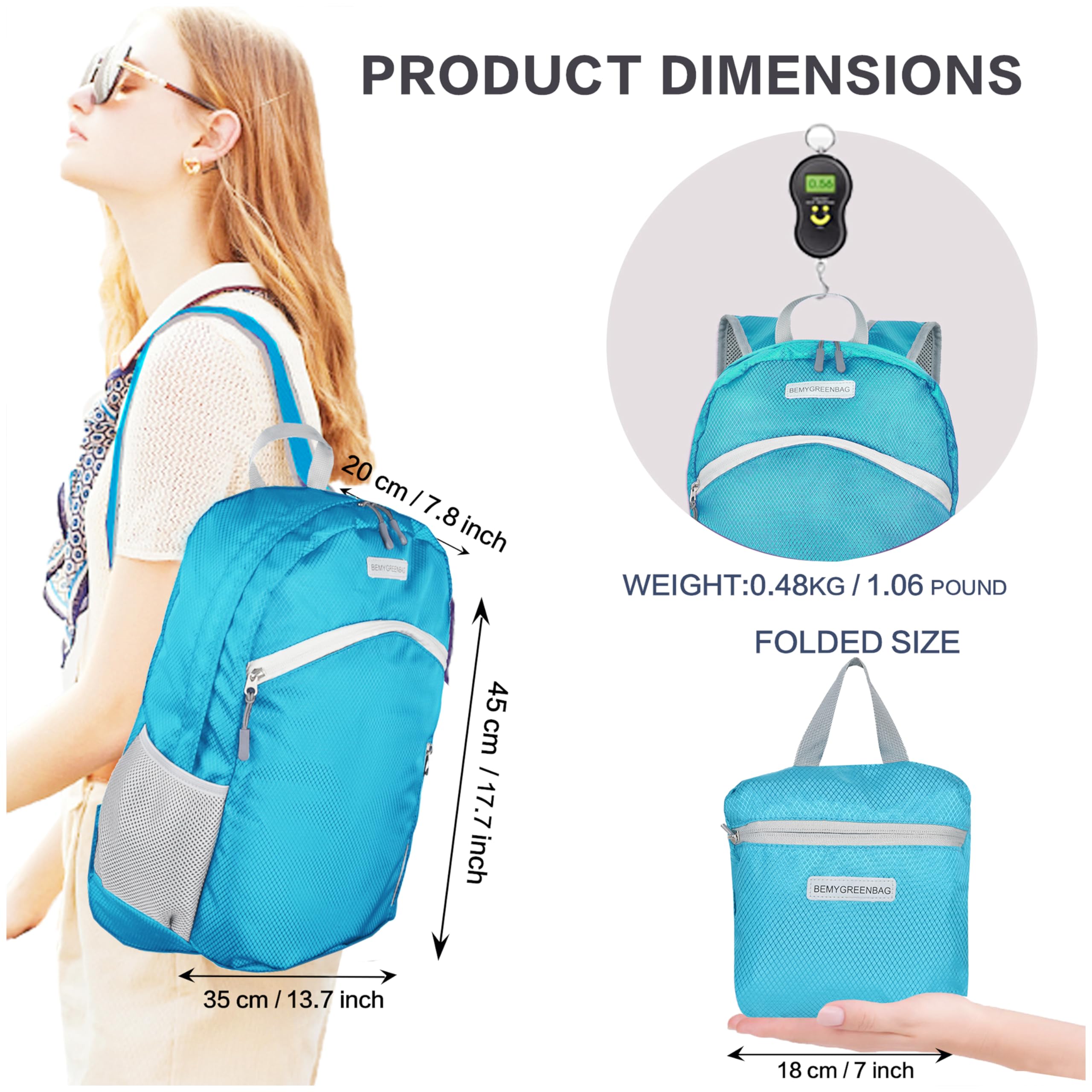 35L Foldable Waterproof Backpack for Hiking, Travel & Outdoor Sports - Lightweight Packable Daypack with Wet Clothes Compartment - Perfect for Camping, Gym & Daily Use (Sky Blue)