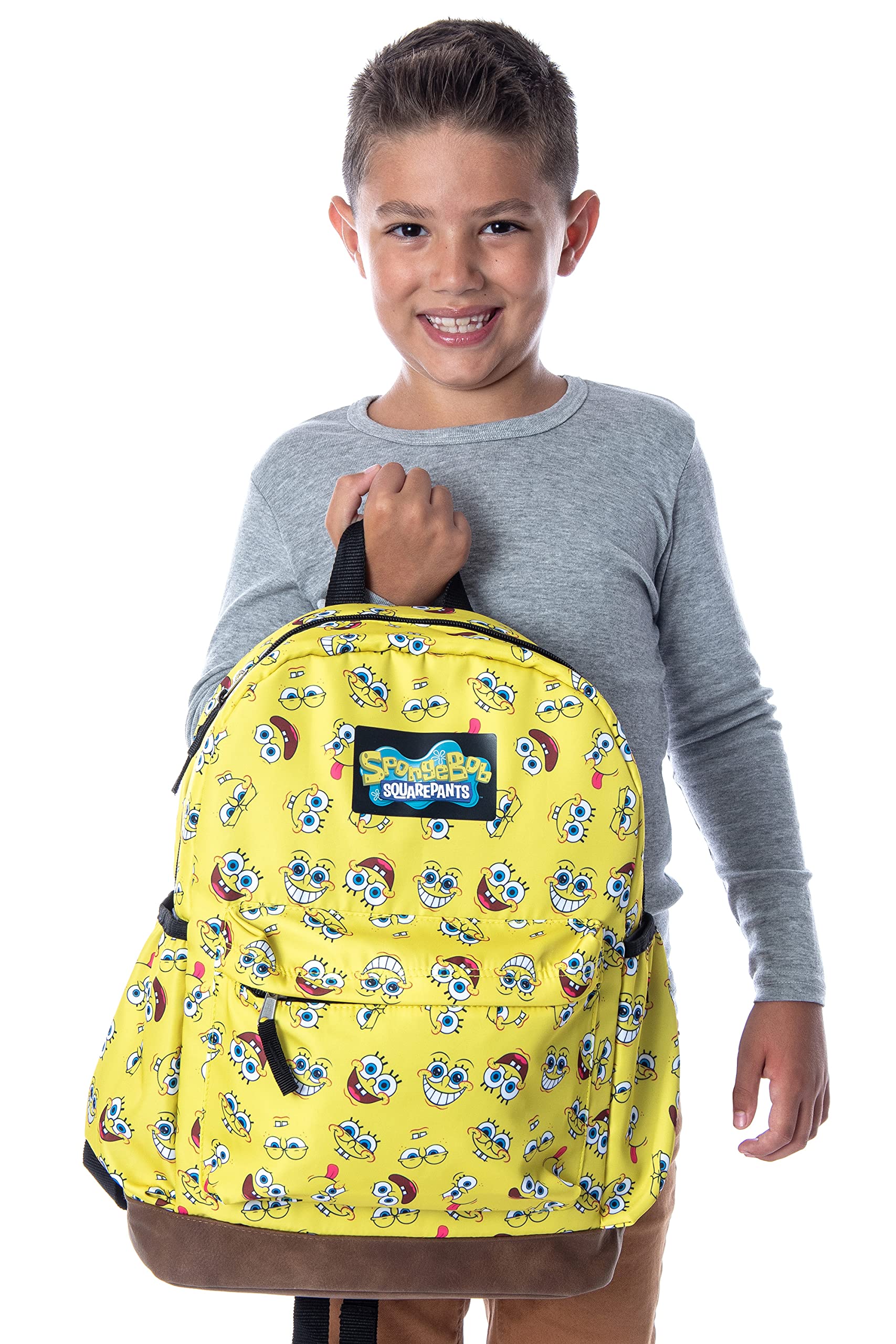 SpongeBob SquarePants Backpack with Fun Face Expressions - Nickelodeon Cartoon Character School Bag for Kids & Teens - Perfect for School, Travel, and Anime Conventions