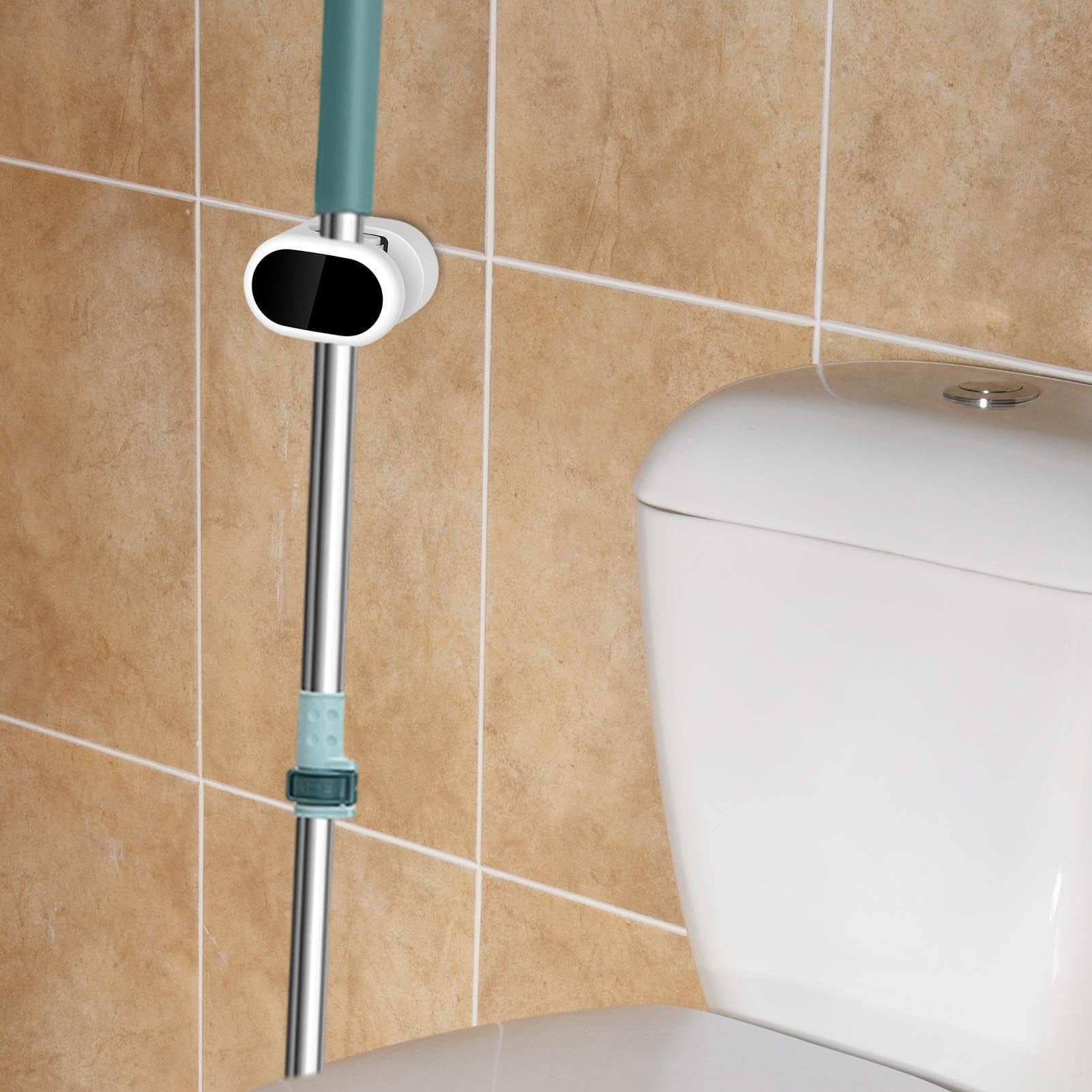 Wall Mount Mop and Broom Holder with Strong Adhesive - Space Saving Utility Hook Rack for Kitchen, Bathroom & Garage - Organize Cleaning Tools, Gardening Equipment & Household Supplies - Perfect for Small Spaces & Clutter-Free Homes