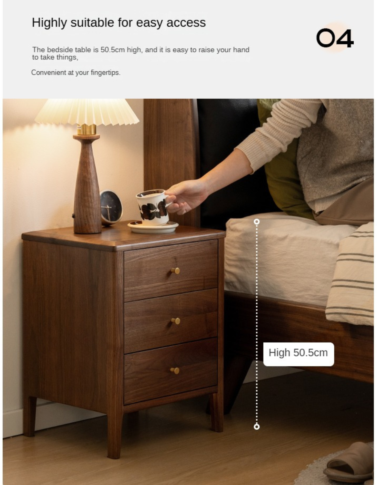 Premium Black Walnut Solid Wood Nightstand - Modern Nordic Style Bedside Table for Bedroom, Living Room & Office Furniture