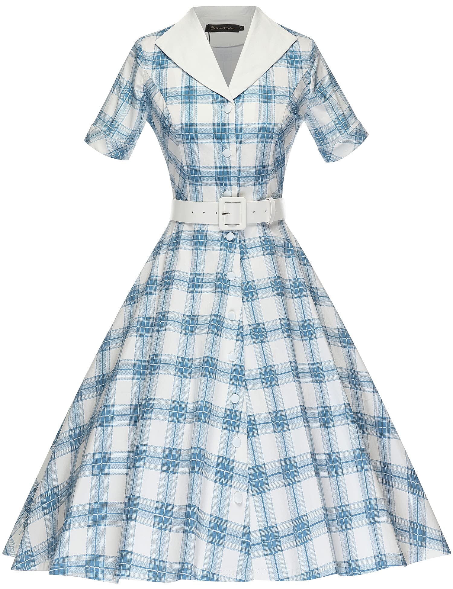 GownTown Women's 1950s Vintage Midi Shirt Dress with Belt - Elegant Cocktail Party Dress for Date Night, Wedding Guest & Office Wear