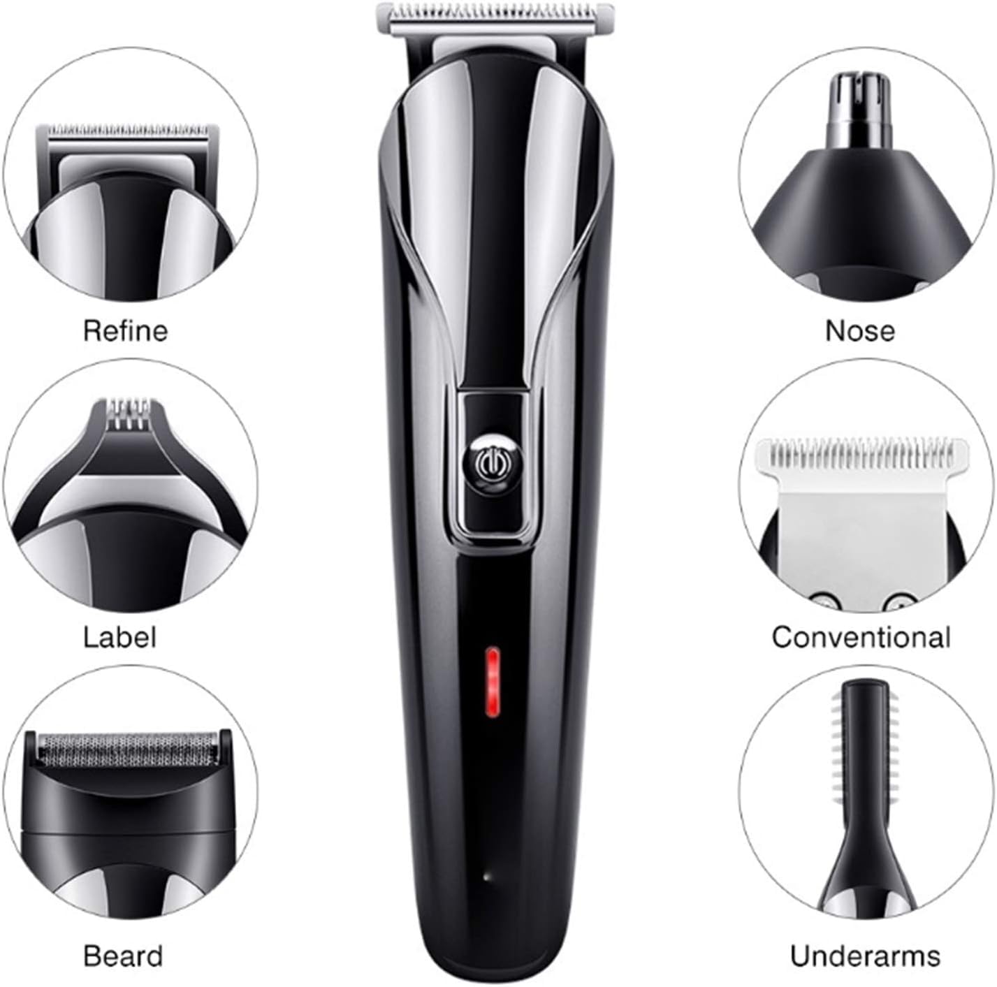 Professional 6-in-1 Rechargeable Electric Hair Clipper for Men - Multifunctional Beard, Nose & Ear Trimmer - Perfect for Home Grooming, Barber Shops & Travel Use