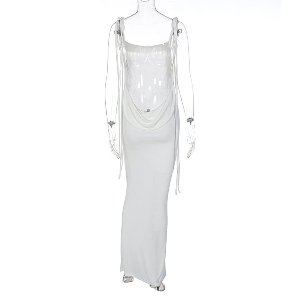 JUMISEE Women's Sexy Backless Draped Maxi Dress - Elegant Sleeveless Spaghetti Strap Evening Gown for Club Party, Beach Vacation & Summer Night Out