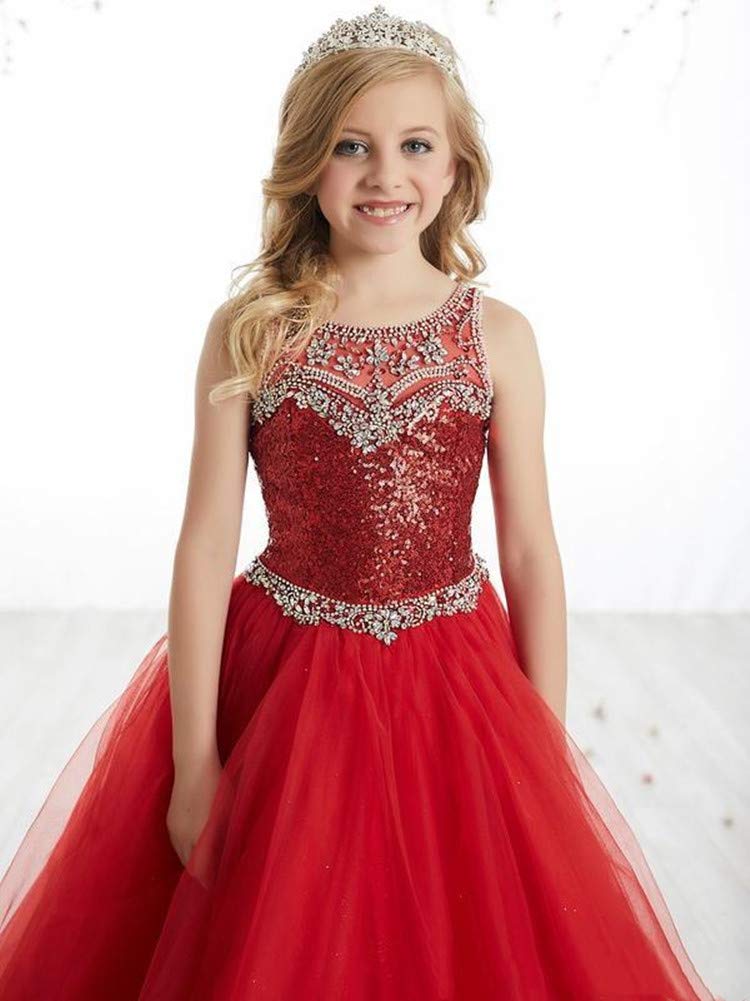 Honeydress Girls A-Line Tulle Pageant Dress with Beaded Sequins & Lace-Up Back - Flower Girl Dress for Weddings, Parties & Special Occasions
