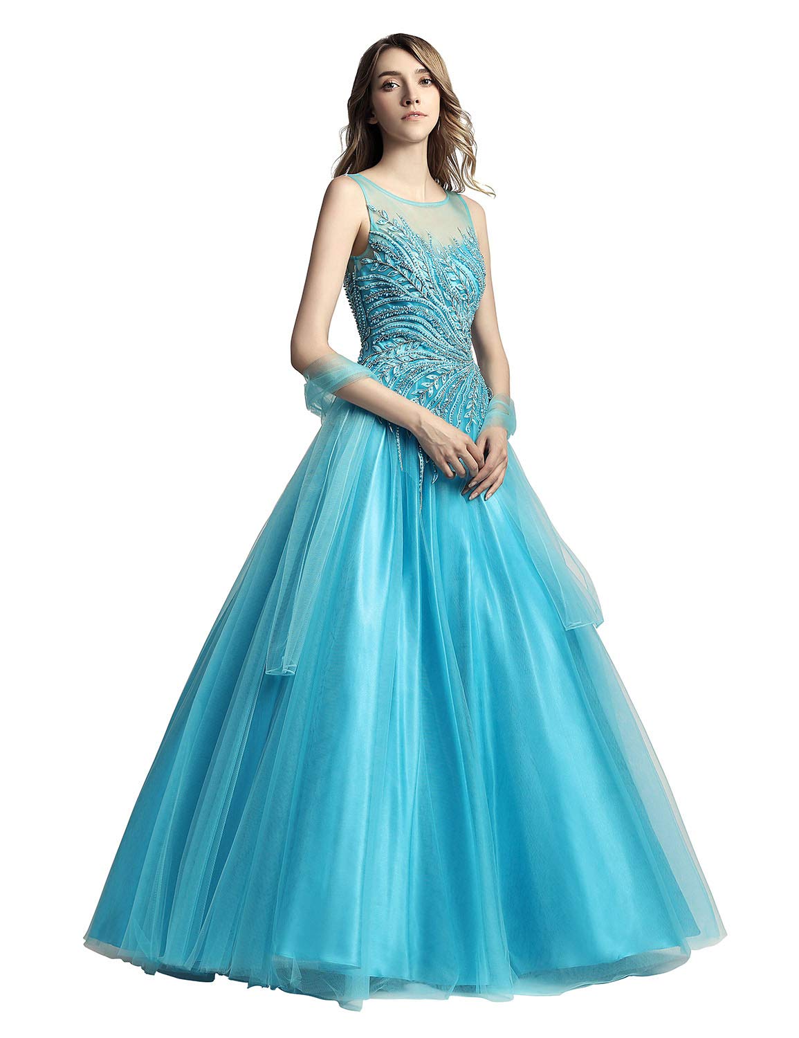 Sarahbridal Women's Prom Evening Dresses 2023 - Long Beaded Pearls Wedding Party Ball Gowns for Formal Events, Homecoming, Bridesmaid & Special Occasions