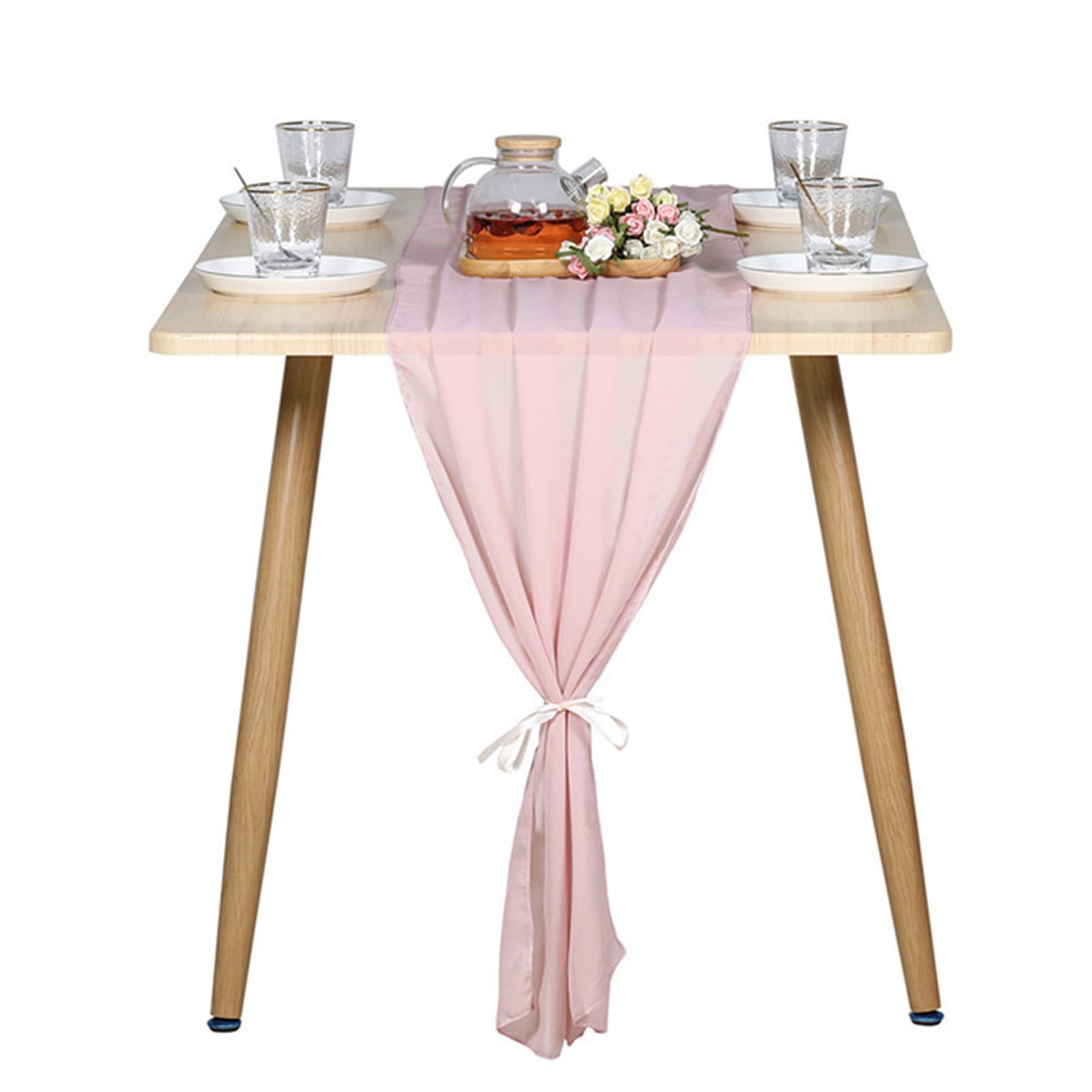WANDIC 2-Pack Dusty Rose Chiffon Table Runners - 118 Inch Romantic Tulle Table Decor for Weddings, Birthday Parties, Bridal & Baby Showers | Elegant Dining Table Decoration for Home & Event Centerpieces