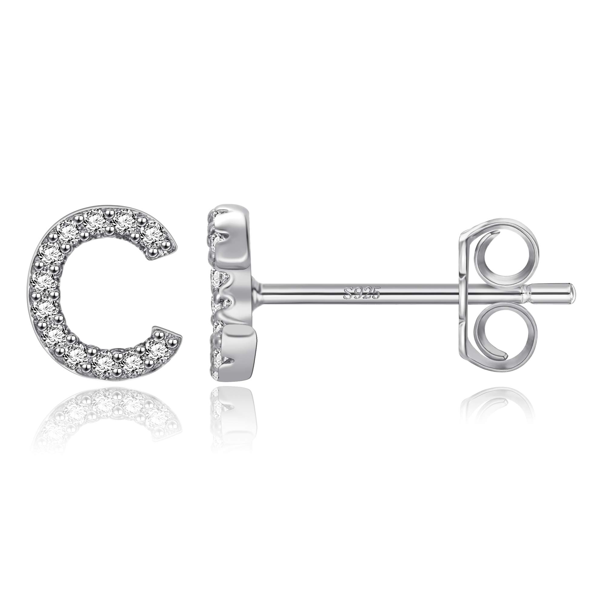 MONOOC Personalized Initial Stud Earrings for Women & Girls - Hypoallergenic 925 Sterling Silver Cubic Zirconia Letter Earrings | Birthday Gifts, Everyday Wear, Party Jewelry for Kids & Teens
