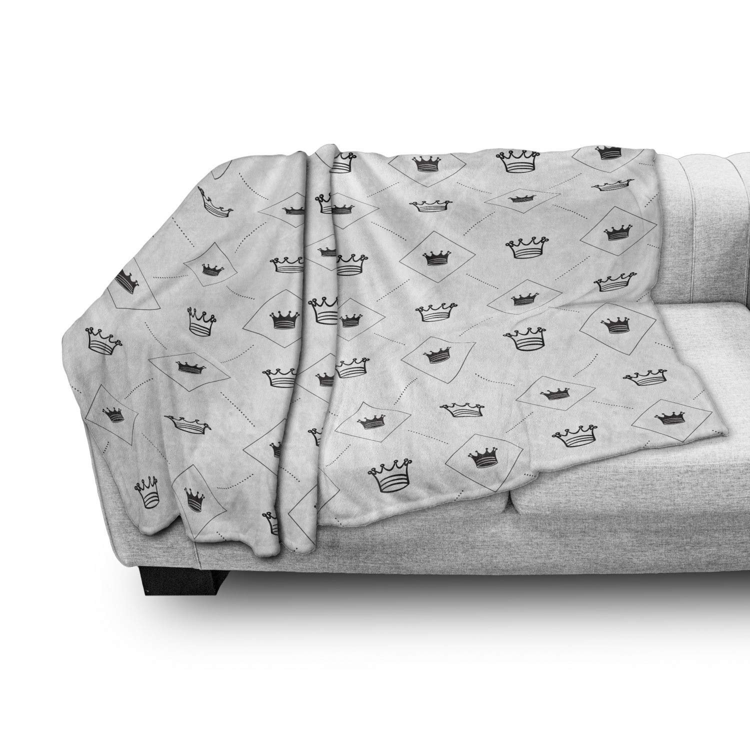 Ambesonne Abstract Throw Blanket - Minimalist Modern Crown & Dot Design Flannel Fleece Accent Blanket - Soft Couch Cover for Adults 70x90 Inches Black White - Perfect for Living Room Decor, Bedroom Accent & Cozy Winter Nights