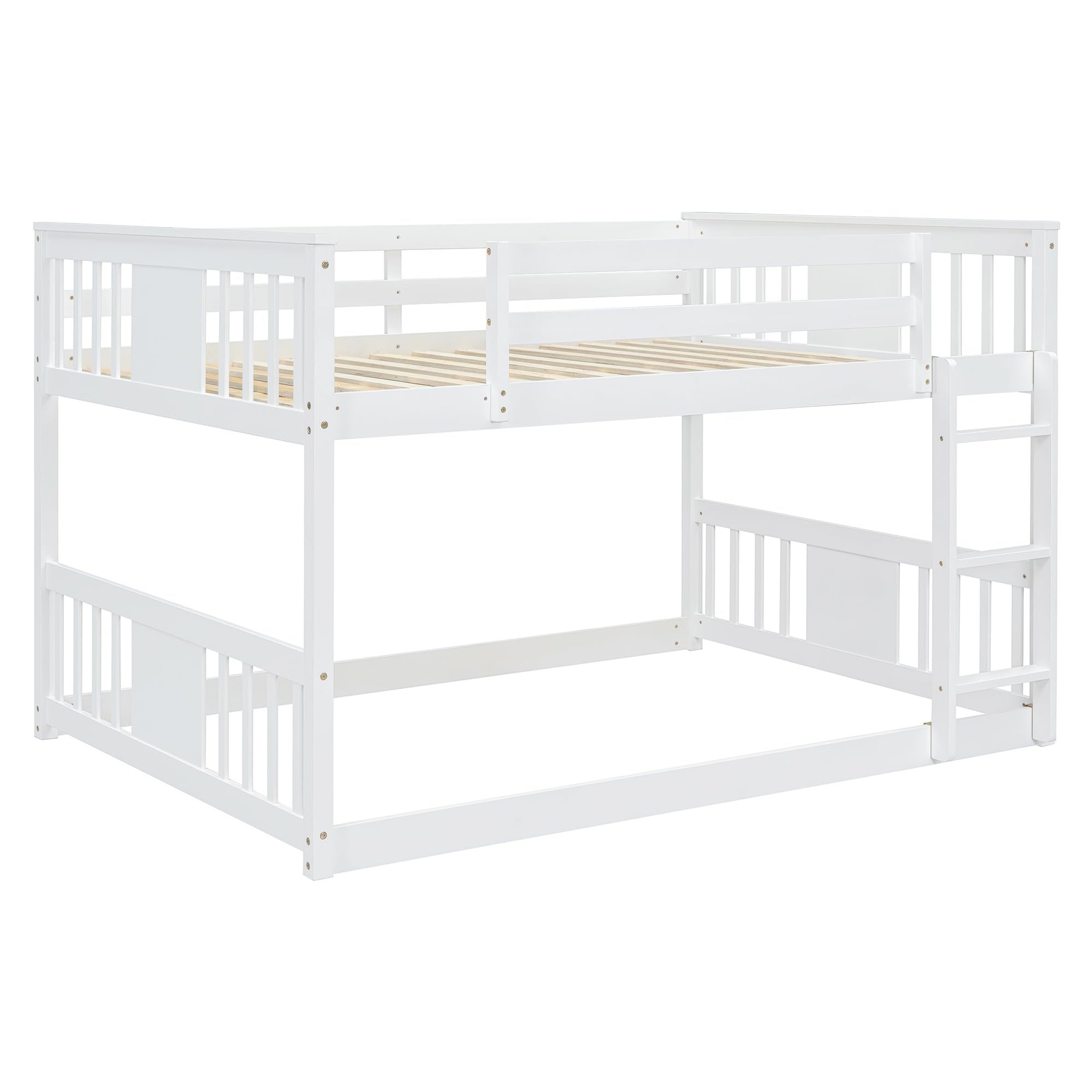 Full Over Full Bunk Bed with Ladder - Sturdy Wooden Loft Bed for Teens & Adults - Space Saving Twin Bunk Bed for Small Rooms - No Box Spring Needed - Perfect for Kids' Bedrooms, Dormitories & Guest Rooms