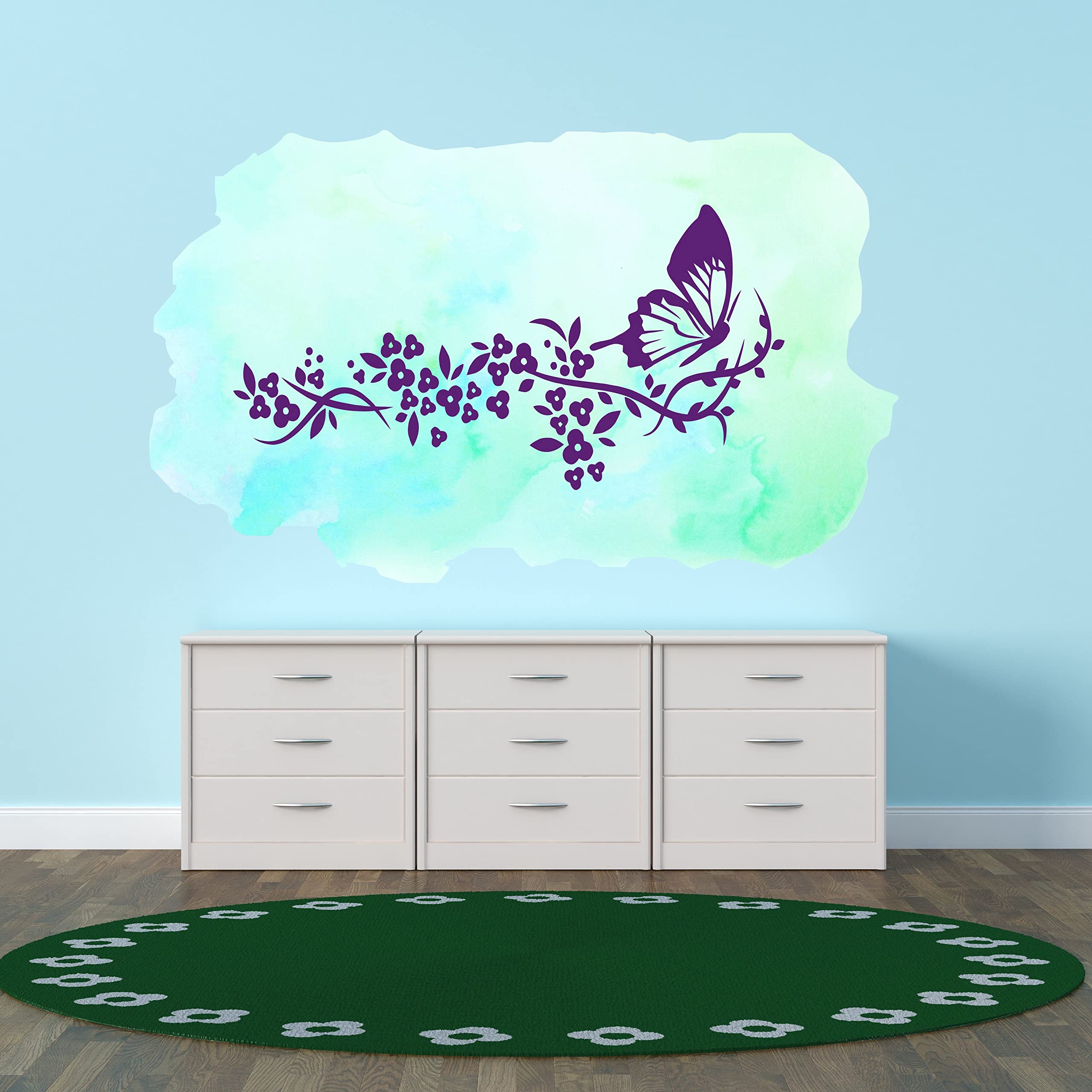 Floral Butterfly Wall Decals for Girls Bedroom - DIY Border Flower Stickers for Kids Room Decor (10x6 Inches) - Perfect for Nursery, Playroom & Creative Wall Art Projects