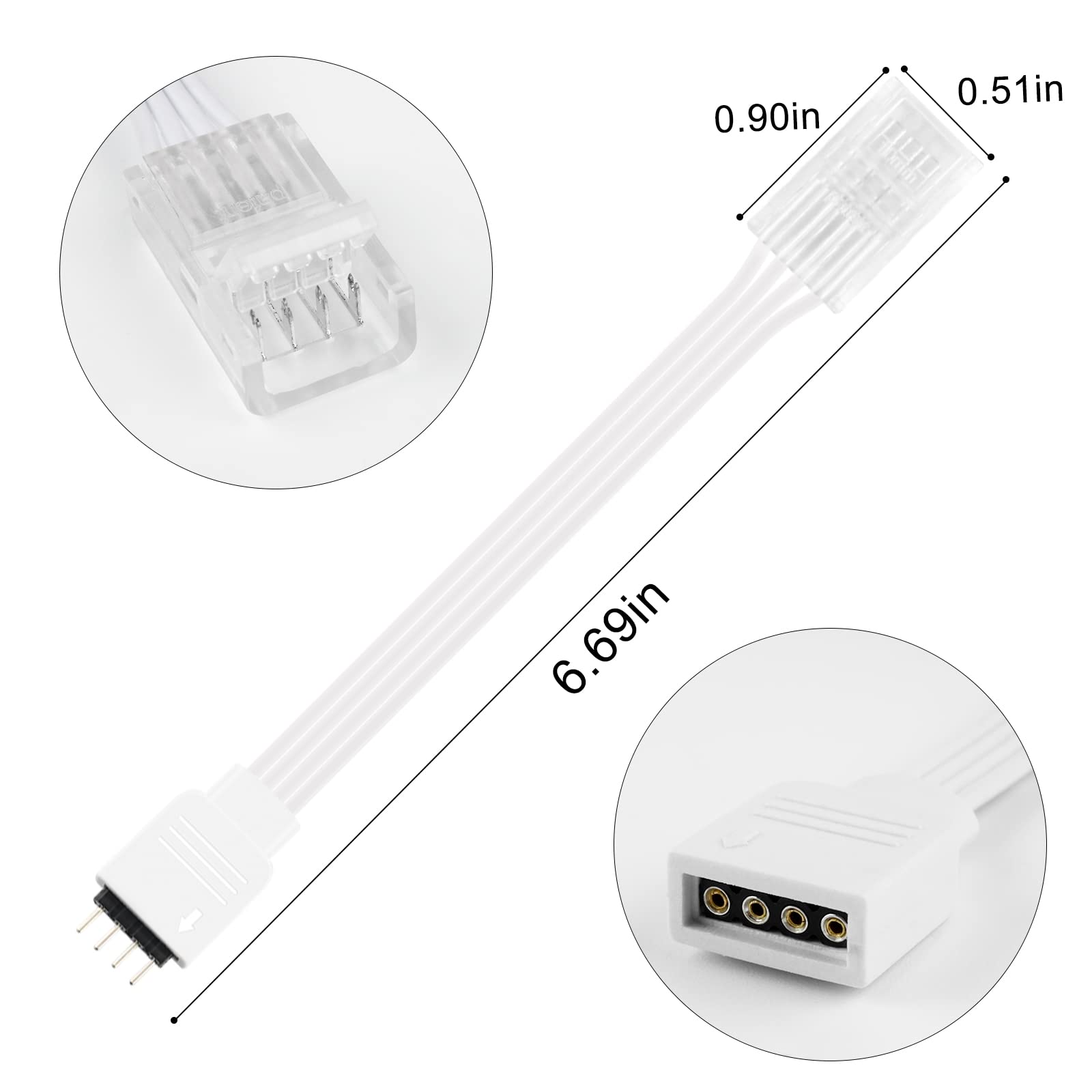 10Pcs 4-Pin 10mm Solderless LED Connectors for RGB 5050 Light Strips - Quick Connect to Power Adapter & Controller - Perfect for Home Lighting, DIY Projects & LED Decorations