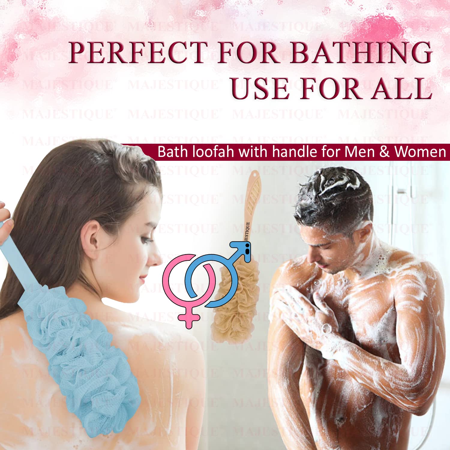 Majestique Long Handle Back Scrubber with Soft Nylon Mesh - Exfoliating Loofah Body Brush for Shower & Bath | Men & Women Skin Care | Perfect for Hard-to-Reach Areas & Deep Cleansing (Blue)