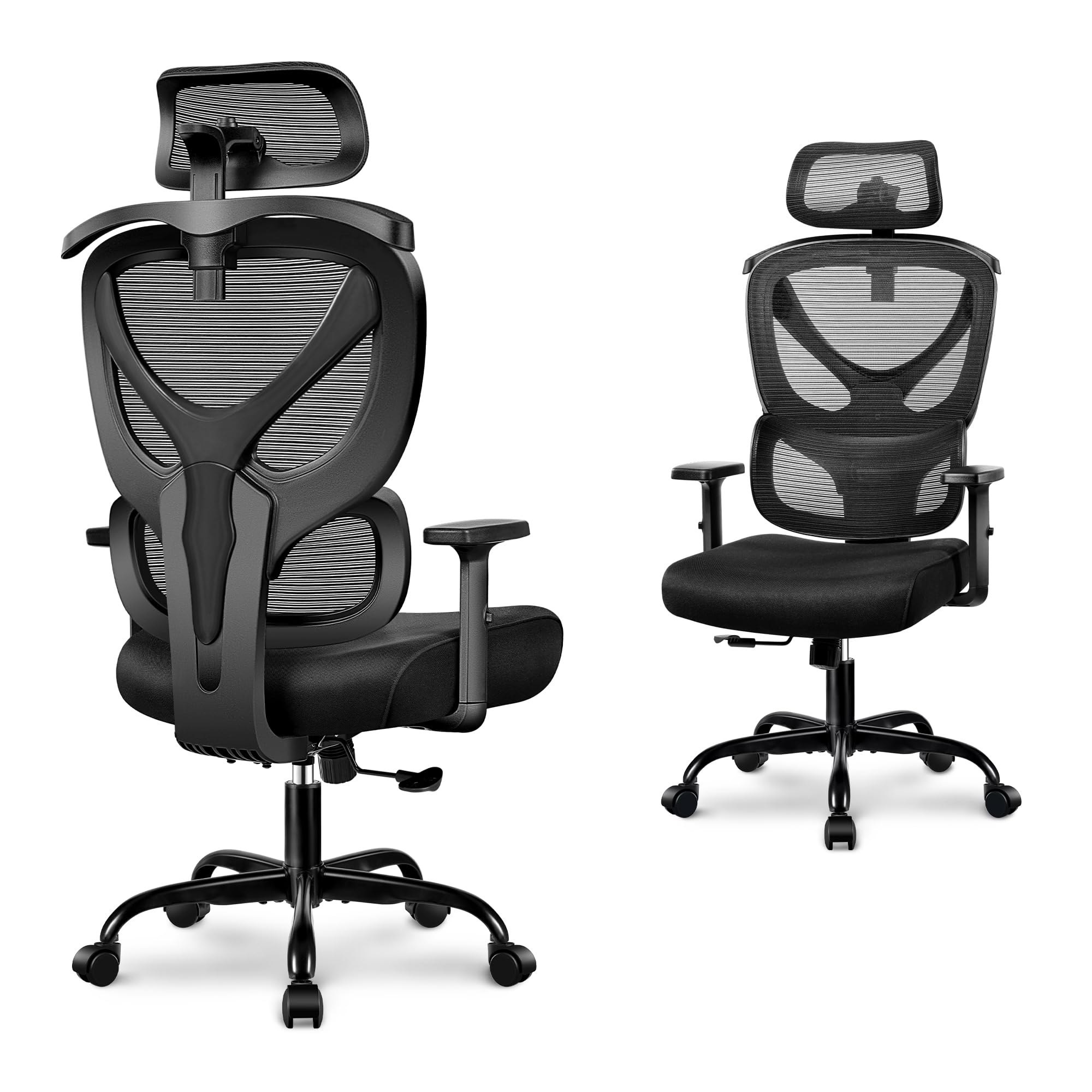 Winrise Ergonomic Office Chair - High Back Mesh Computer Desk Chair with Lumbar Support & Adjustable Armrests, Big and Tall Comfortable Gaming Chair for Home Office (Black) - Perfect for Long Work Hours, Gaming Sessions & Remote Work Setup