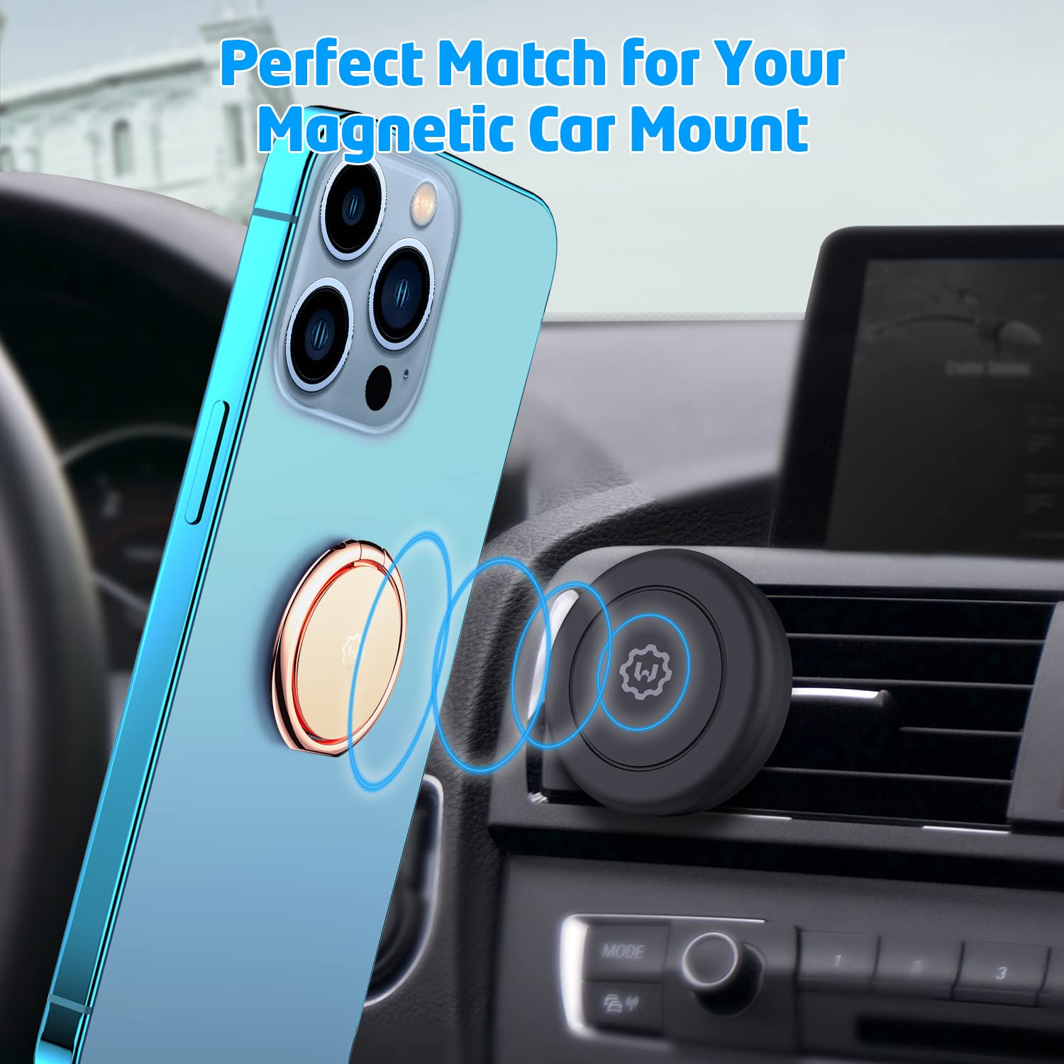 WixGear 2 Pack Universal Magnetic Phone Ring Holder with Kickstand - Gold, Compatible with All Phones, Perfect for Hands-Free Use, Magnetic Car Mounts, and Everyday Convenience