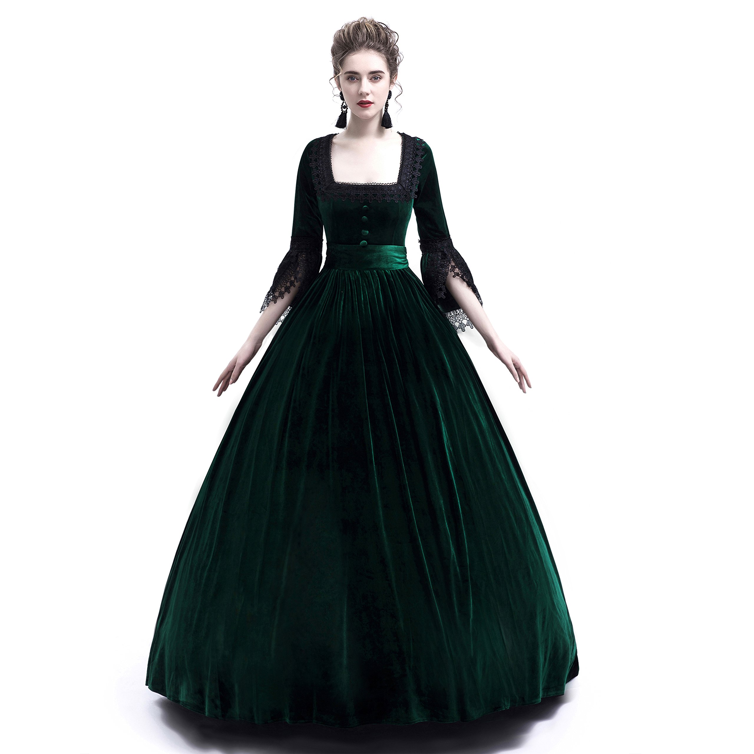 Velvet Marie Antoinette Queen Theatrical Victorian Ball Gown Tea Party Dress - XS Green | Elegant Historical Costume for Renaissance Fairs, Cosplay & Themed Events