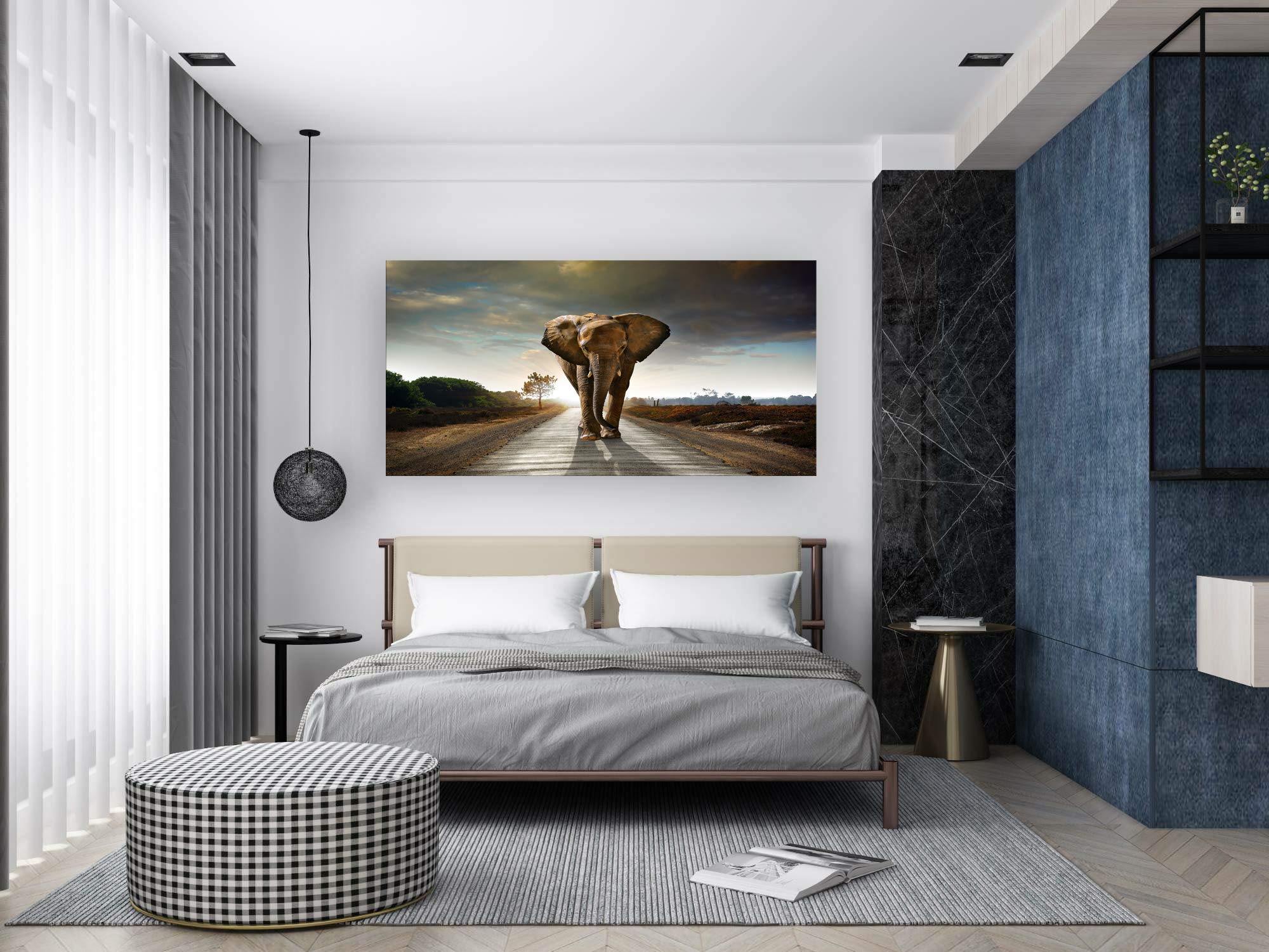 Muolunna D1275 Elephant Canvas Wall Art - Stretched Framed Grey Landscape Animal Painting for Living Room, Bedroom, Home Office & Kitchen Decor - Perfect for Nature Lovers & Home Interior Design