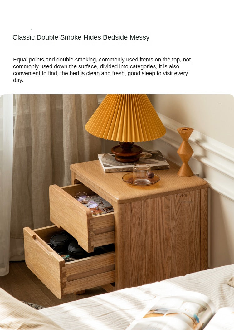 Solid Oak Wood Nightstand - Sturdy Bedside Table with Drawer for Bedroom, Living Room, or Guest Room - Perfect for Storage and Decor