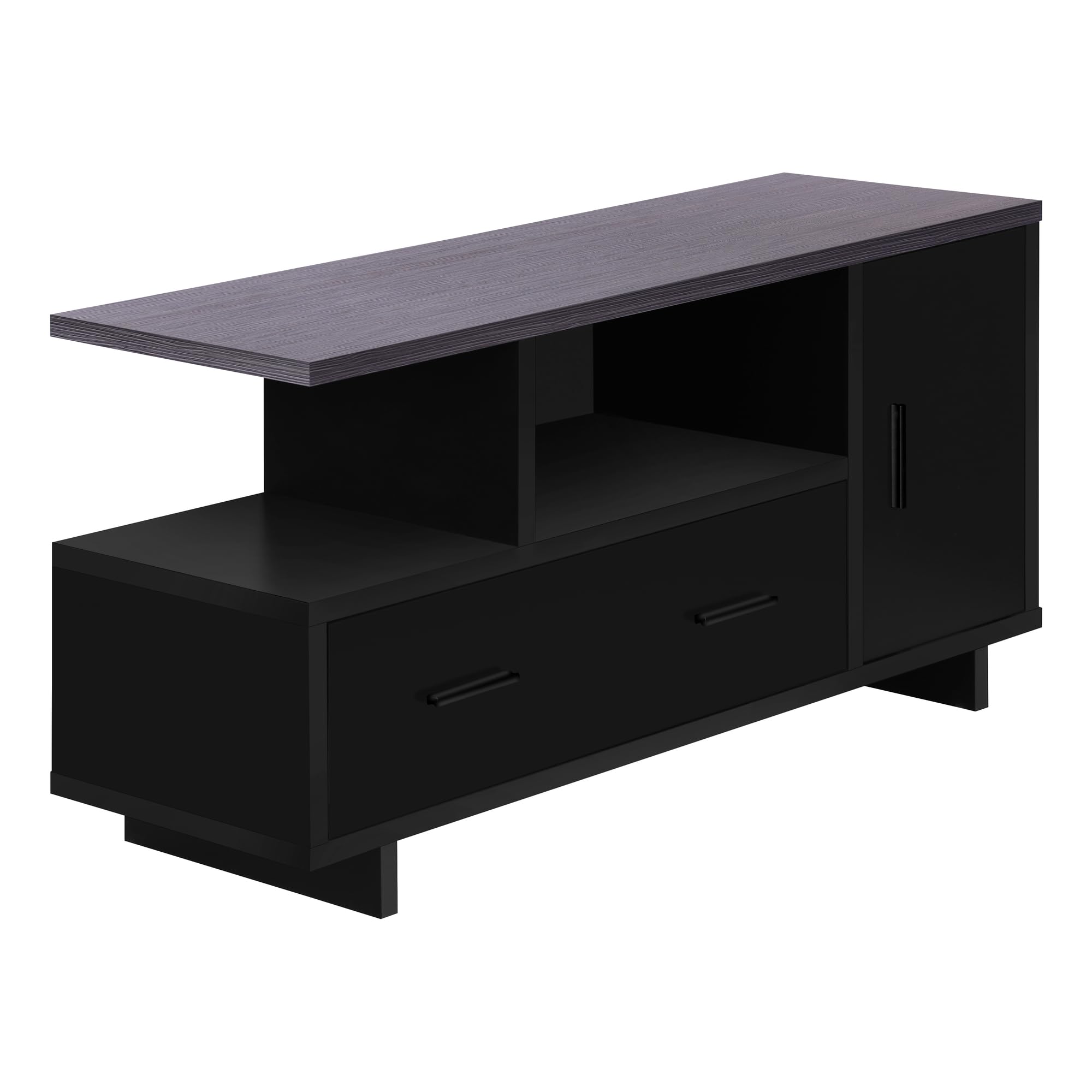 Monarch Specialties I STAND-48 L Grey TV Stand with Storage - Modern Entertainment Center for Living Room, Bedroom & Home Theater - Black