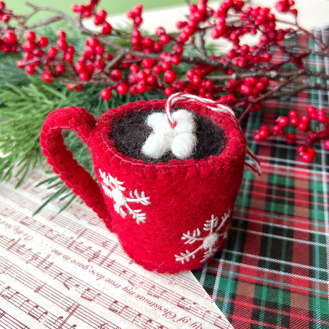 Handmade Felt Wool Hot Chocolate Mug Christmas Ornament - Perfect for Holiday Tree Decor, DIY Gifts & Winter Home Decoration