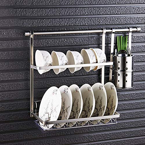 Premium 304 Stainless Steel Wall Mount Kitchen Rail Rack - Heavy Duty Dish Plate Bowl Cup & Pot Lid Organizer with Drying Storage Holder | Space Saving Kitchenware for Small Apartments & Modern Homes | Ships From China
