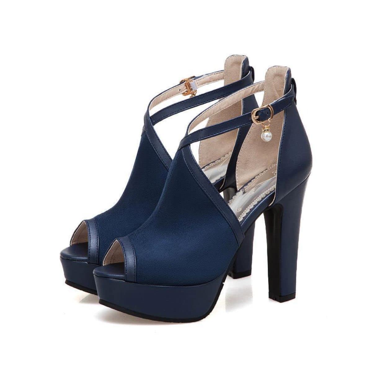 Women's Chunky Platform High Heel Bootie Pumps - Peep Toe Cross Strap Sandals with Buckle for Dancing, Parties, and Night Out