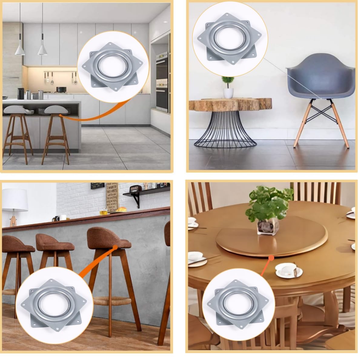 4 Inch Square Swivel Bearing Plate - Heavy Duty Galvanized Steel Lazy Susan Turntable for TV Stands, Computer Monitor Platforms, and Home Organization - Perfect for Smooth Rotation and Space Saving