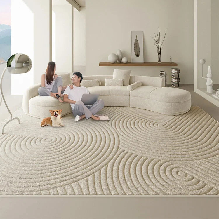 3D Diatom Silk Rug with Linear Ripples Design - Geometric Elegance for Living Room, Bedroom & Office - Non-Slip Bath Mat for Home Decor