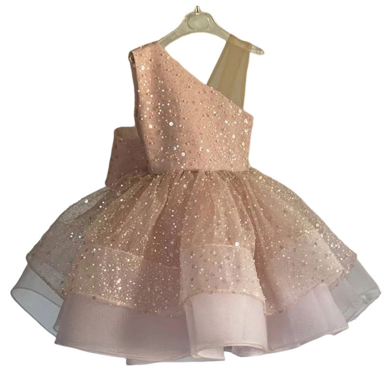 Sparkly Sequin Bowknot Dress for Girls - Sleeveless Puffy Princess Party Dress for Birthday, Pageant & Special Occasions