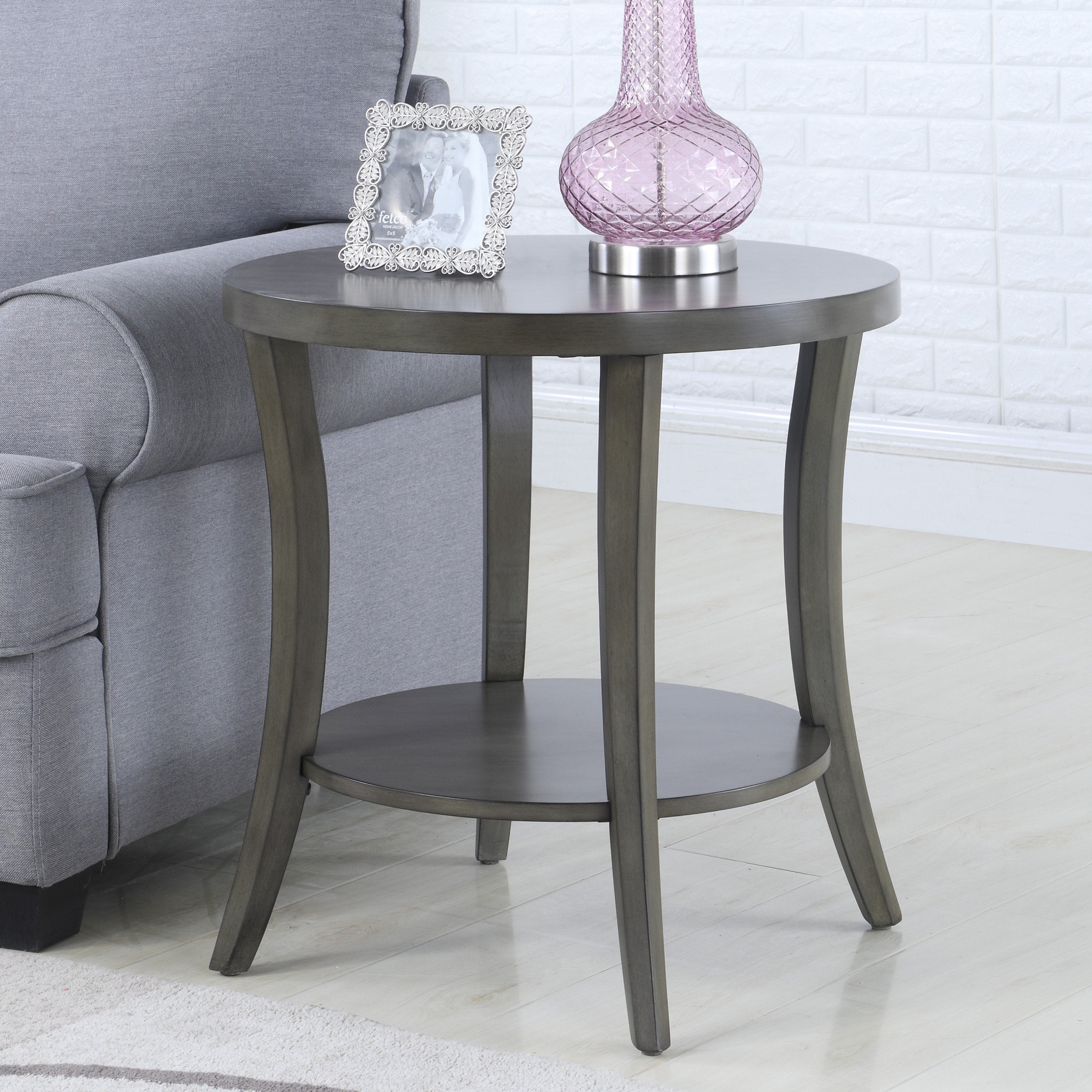 Roundhill Furniture Perth Contemporary Oval Shelf End Table - Modern Gray Side Table for Living Room, Bedroom & Office - Stylish Storage & Display Solution