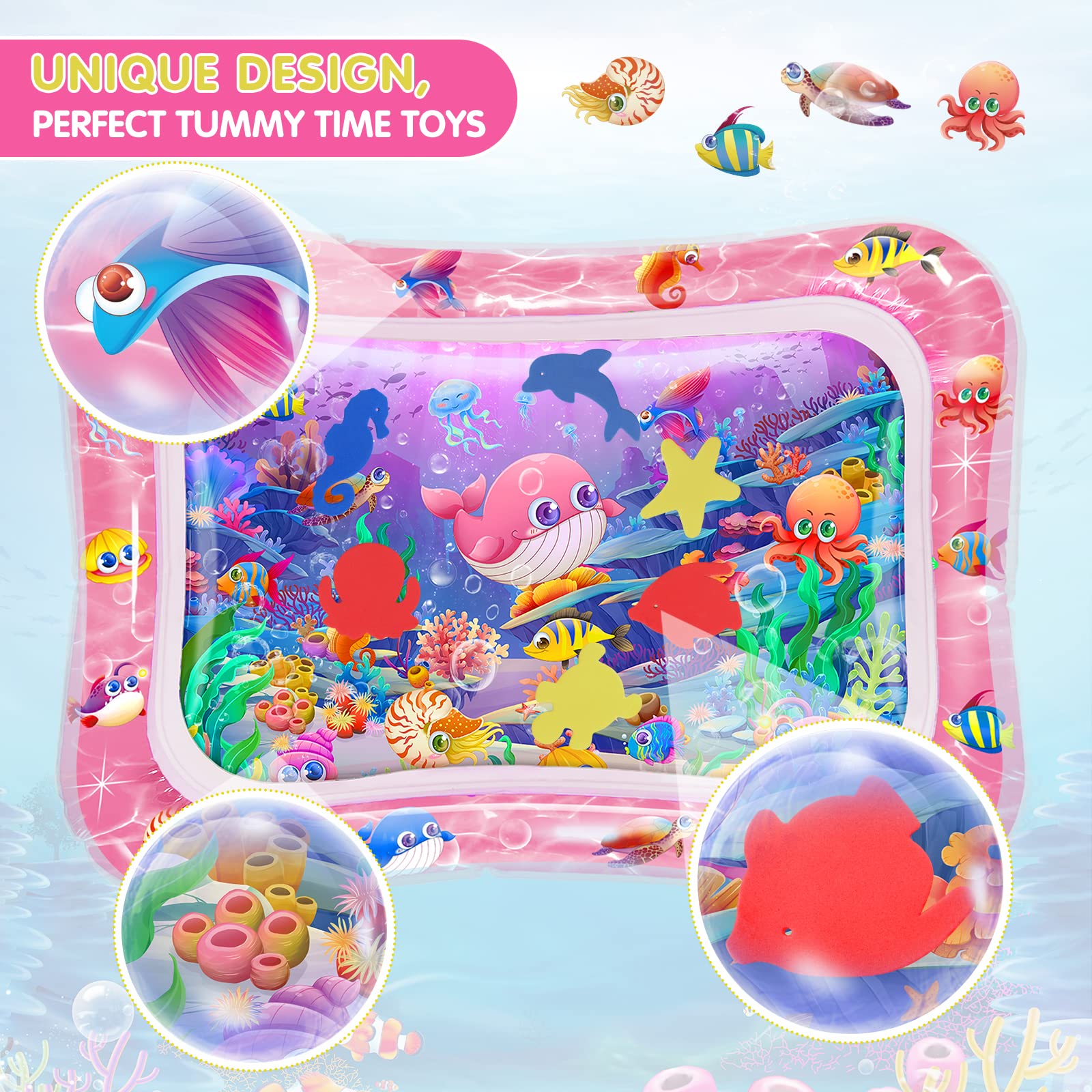 Premium Baby Water Play Mat for Infants & Toddlers 3-24 Months - Tummy Time Activity Mat for Muscle Development, Sensory Exploration & Early Learning - Pink Themed Toy for Playtime, Daycare & Home Use