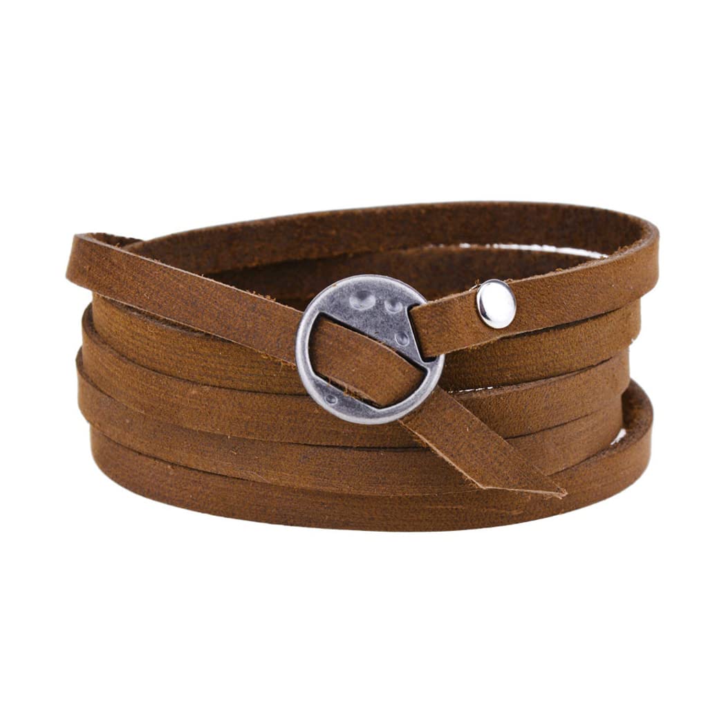 Genuine Leather Wrap Bracelets for Men & Women - Adjustable Stackable Western Boho Cuff Bracelet - Trendy Layered Jewelry for Everyday Wear & Fashion Accessories