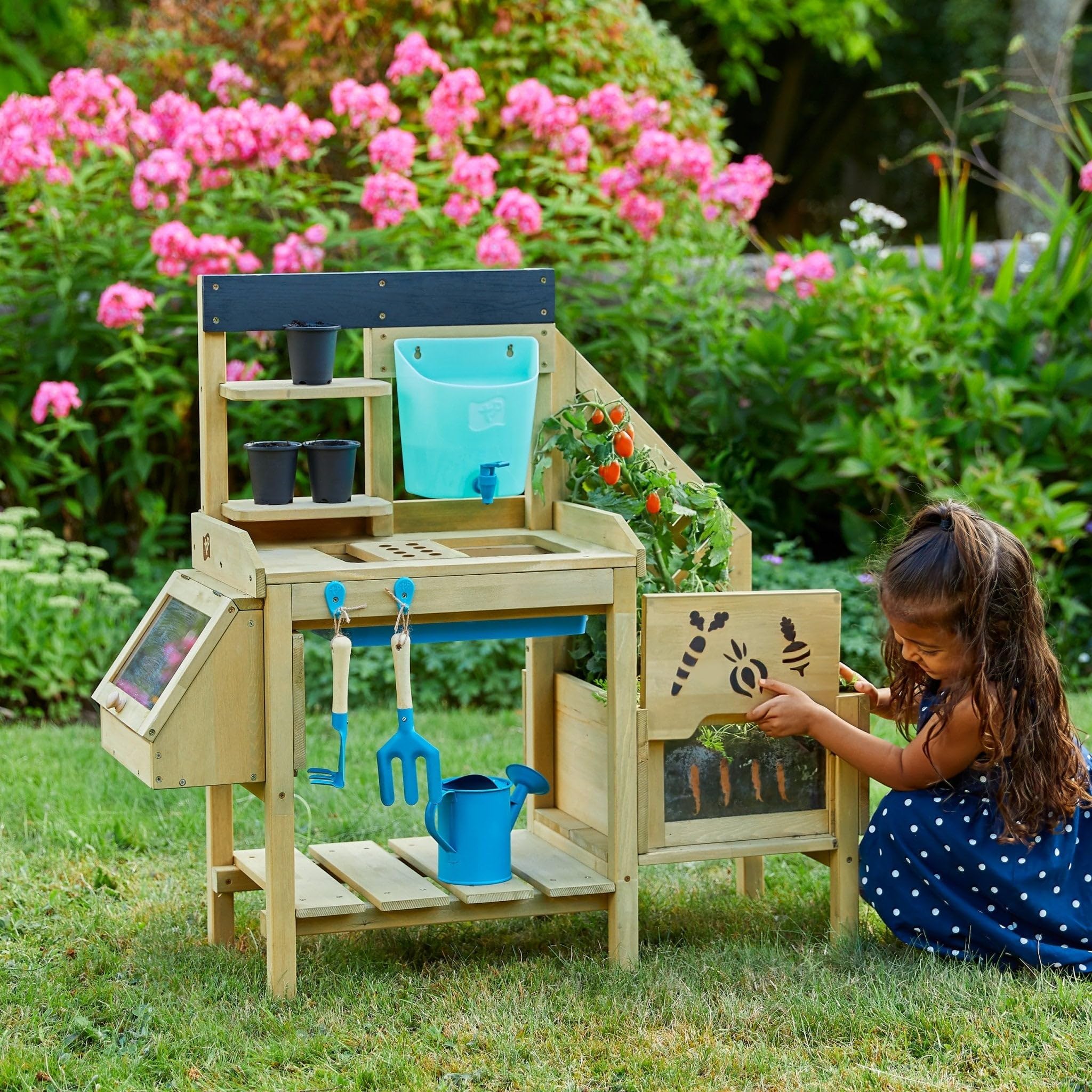 TP Toys Deluxe Kids Potting Bench - Outdoor Wooden Play Table with Gardening Tools | FSC® Certified Wood Backyard Playset for Pretend Play | Perfect for Kids Garden Activities & Outdoor Learning