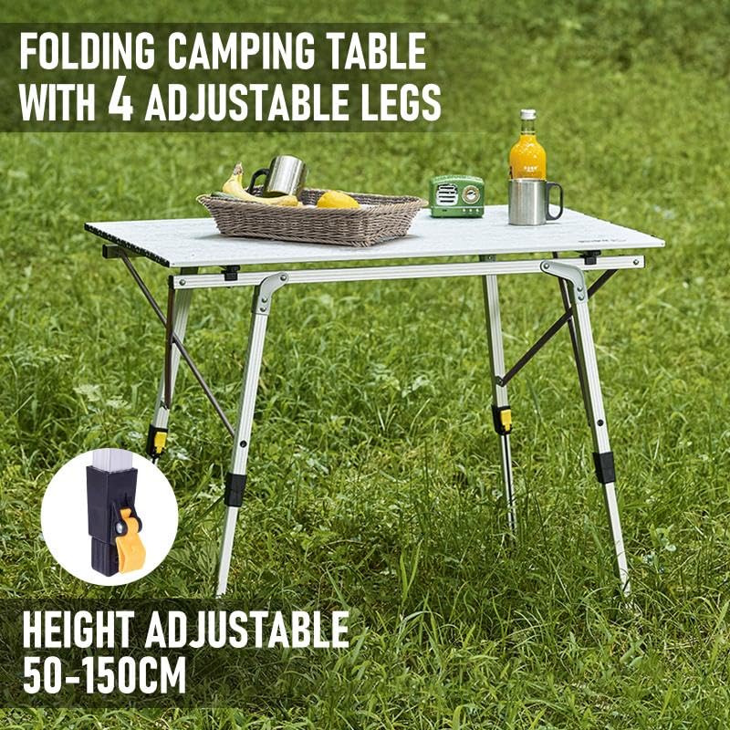 Premium Folding Aluminum Camping Table - Adjustable Height Lightweight Picnic Table with Mesh Storage & Carry Bag - Perfect for Outdoor BBQ, Beach Parties, Hiking & Tailgating (47