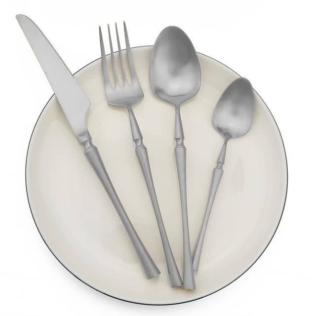 Premium 32-Piece Matte Black Flatware Set - 304 Stainless Steel Silverware with Golden Accents for Formal Dining, Wedding Registry & Holiday Entertaining - Includes 8 Place Settings (Knives, Forks, Spoons) - Dishwasher Safe Durable Tableware