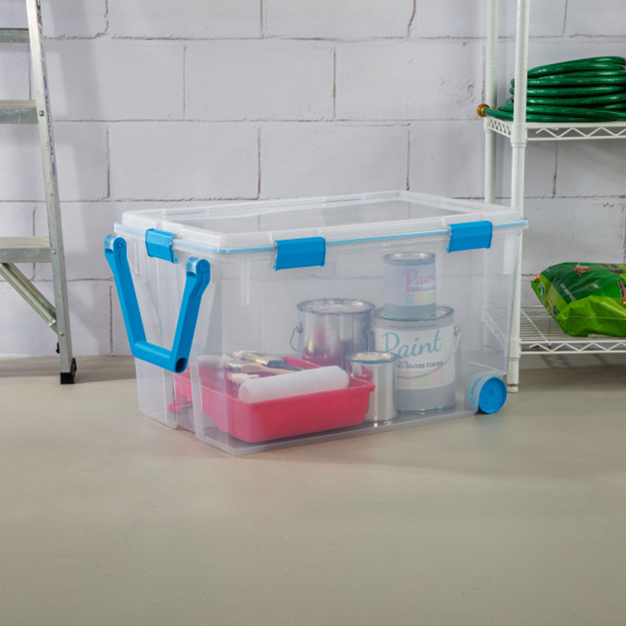 Sterilite 9-Pack 120 Quart Clear Weatherproof Storage Bins with Latching Lids and Wheels - Heavy Duty Plastic Organizer for Garage, Basement, Closet & Home Organization