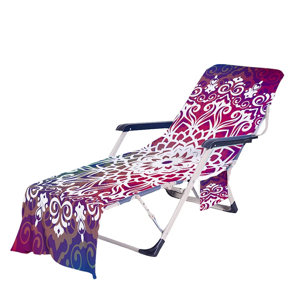 Metoop Oversized Beach Chair Towel with Side Pockets - Mandala Chaise Lounge Cover for Sun Lounger, Pool, Sunbathing - Ideal for Beach, Garden, Hotel & Resort Use (82.6\